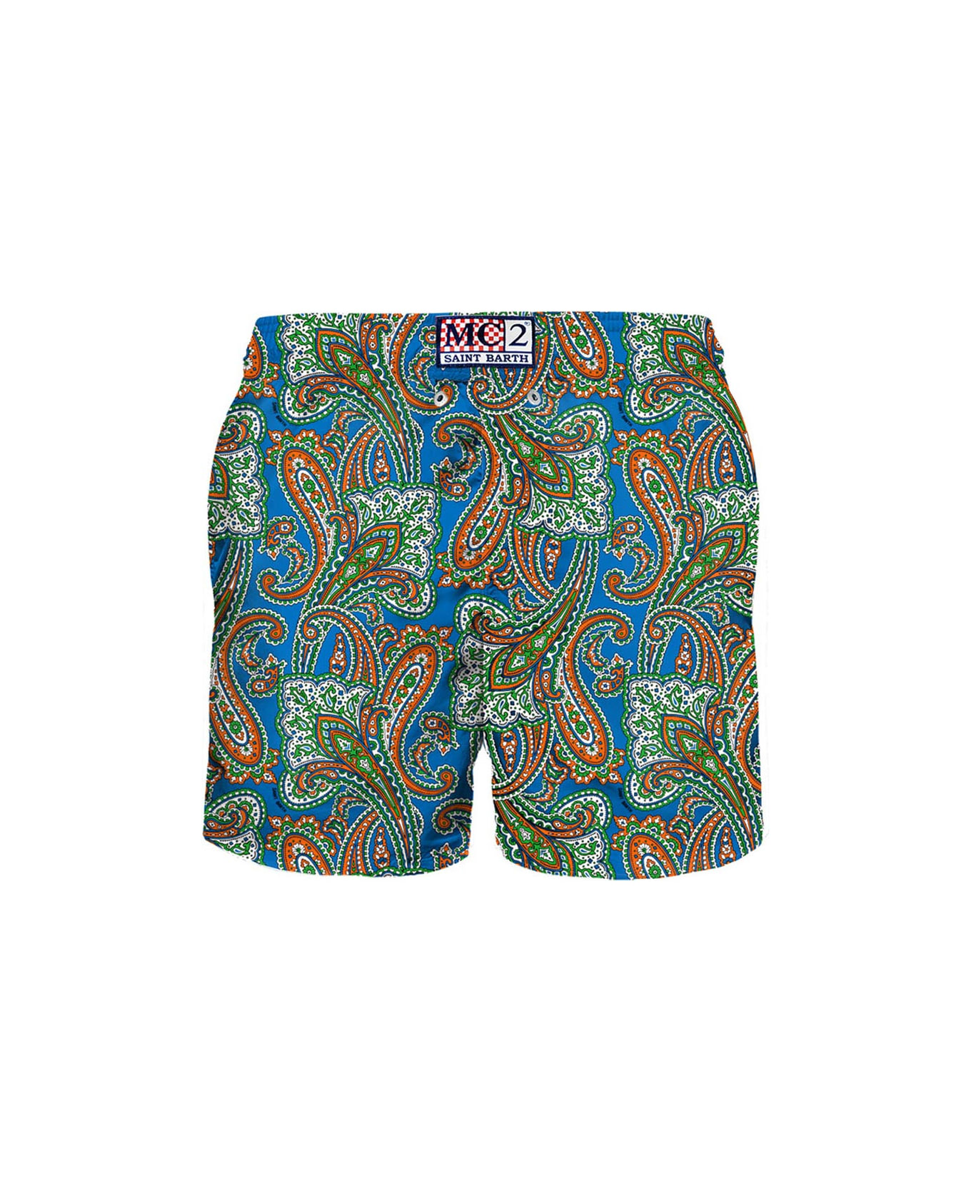 MC2 Saint Barth Man Light Fabric Swim Shorts With Paisley Print - BLUE