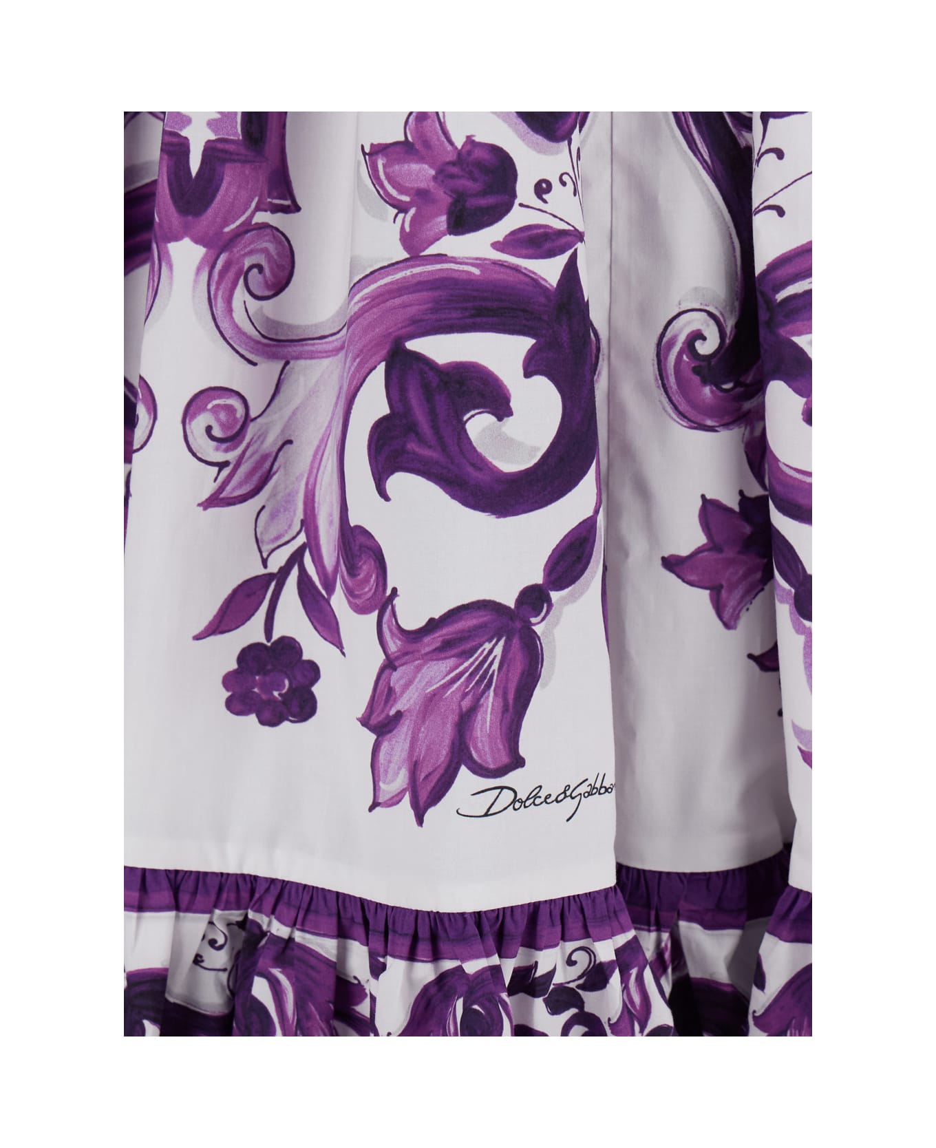 Dolce 
Gabbana Violet Long Skirt With Ruffle Hem And All-over Floral Motif In Cotton Woman - Violet