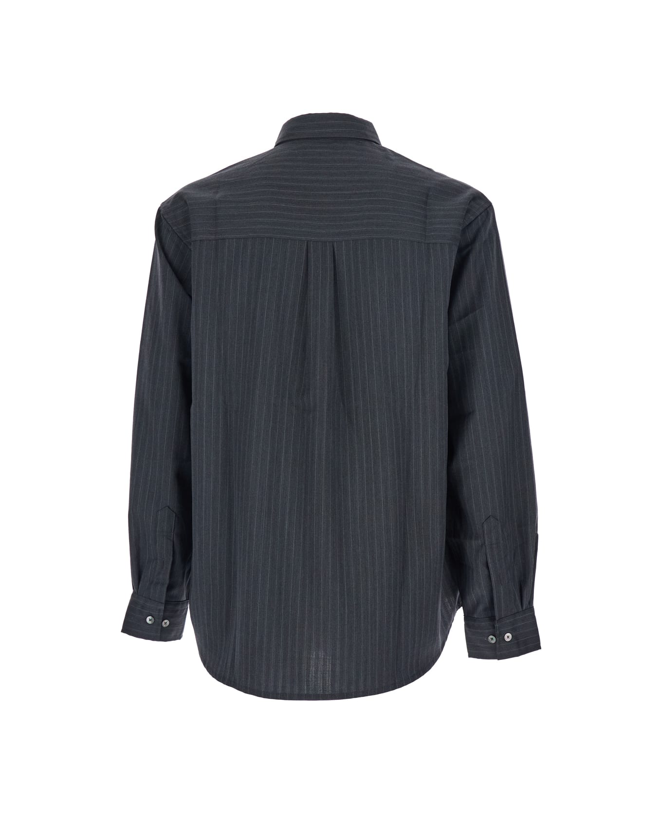 Tonywack Grey Pinstriped Shirt With Pointed Collar In Wool Blend Man - Grey