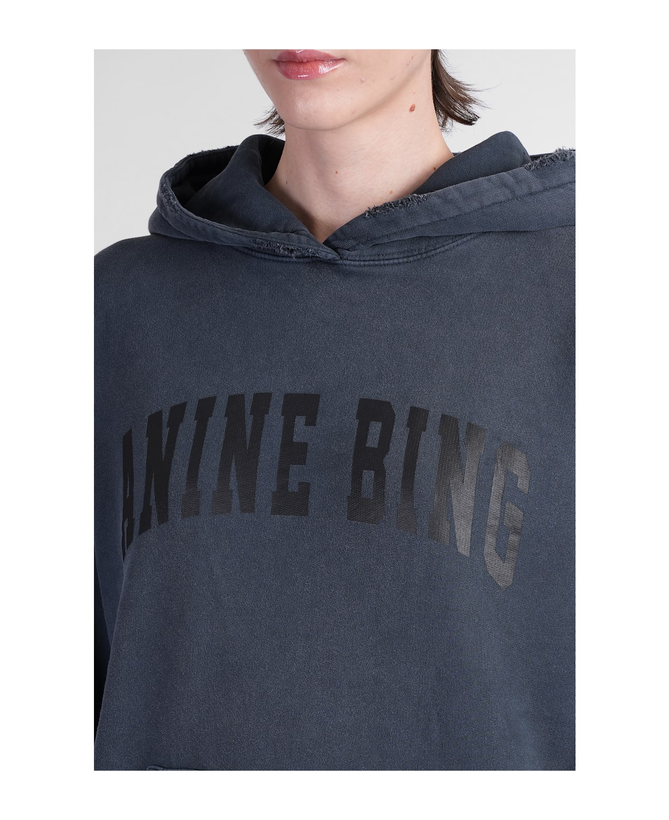 Anine Bing Harvey Sweatshirt In Black Cotton - dark washed black