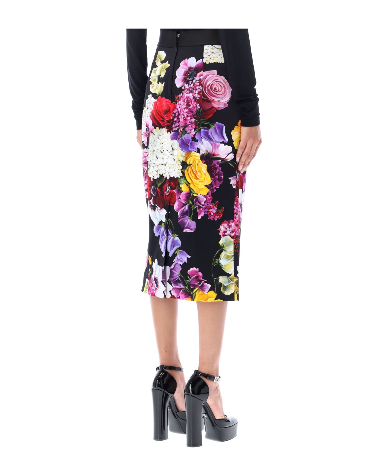 Dolce & Gabbana Hydrangea And Floral Print Midi Skirt - ORTENSIE/FIORI F.NER