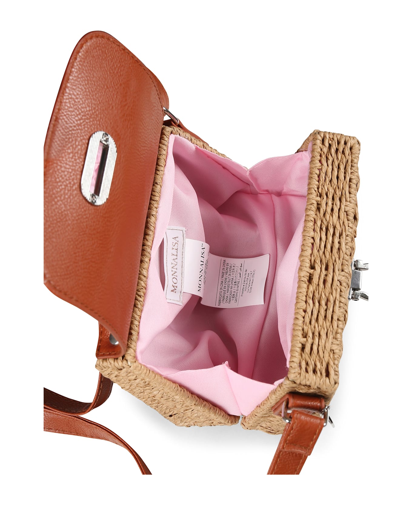 Monnalisa Brown Bag For Girl With Peach Blossoms - Brown