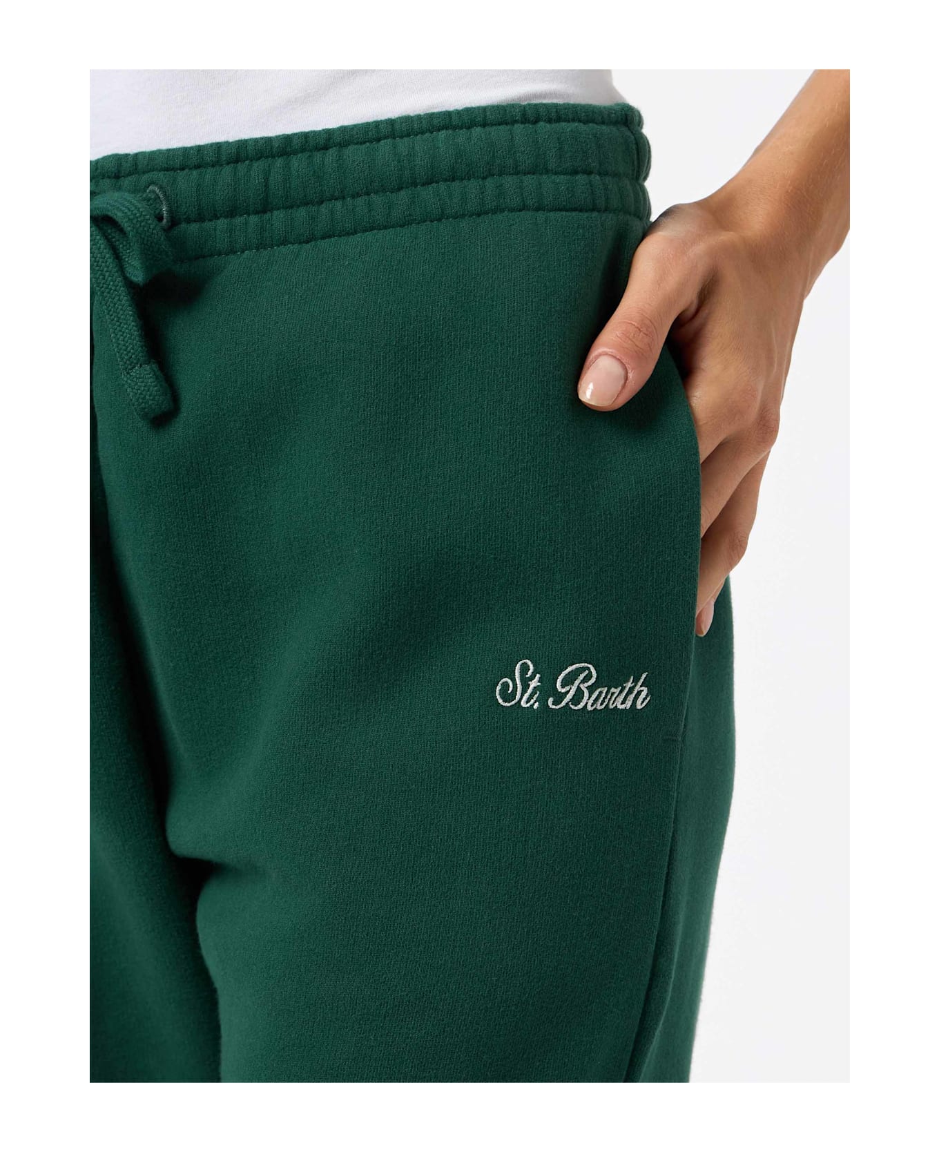 MC2 Saint Barth Woman British Green Cotton Fleece Jogger Pants Odalys - APPLE GREEN