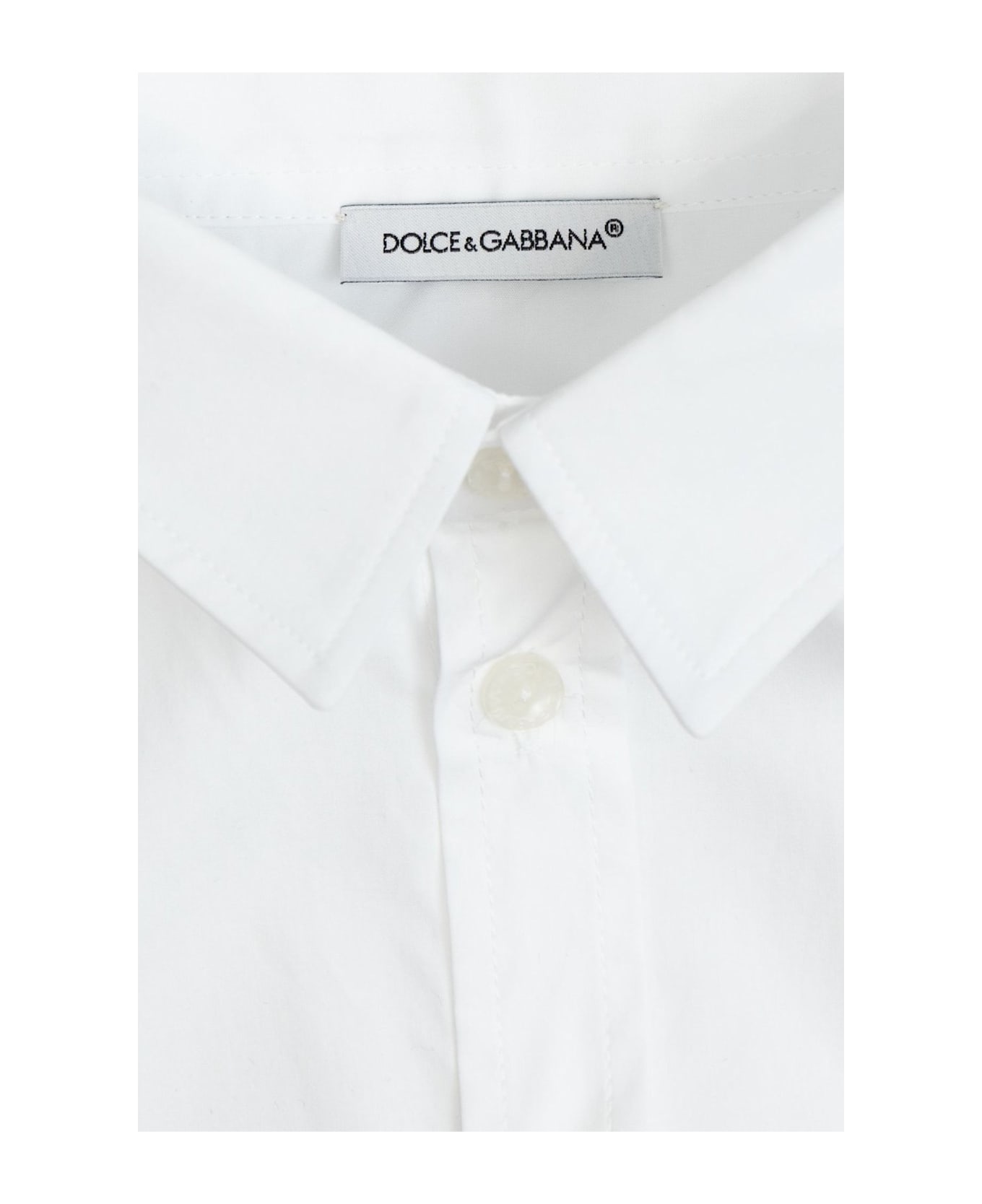 Dolce & Gabbana Dg Logo Embroidered Poplin Shirt - Bianco Ottico