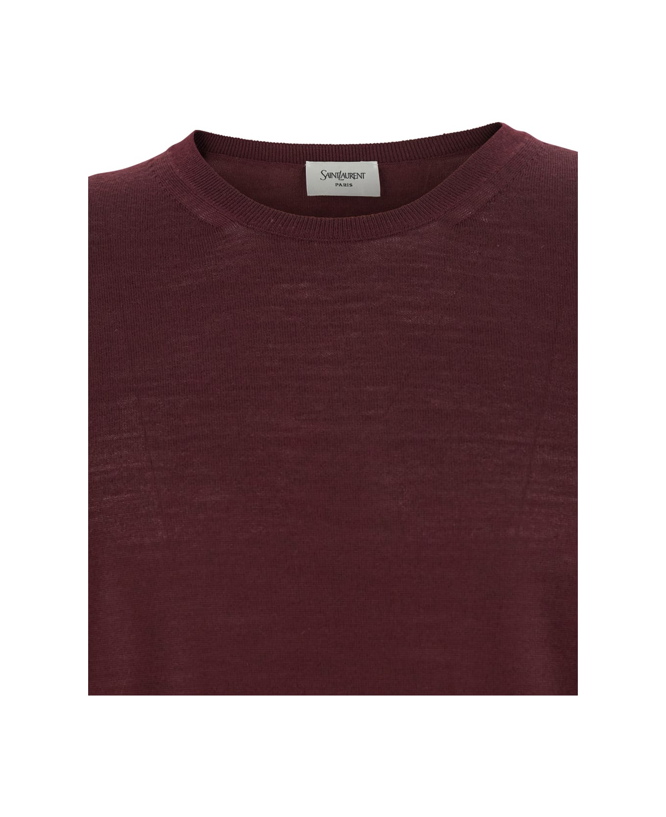 Saint Laurent Bordeaux Crewneck Sweater With Cassandre In Cashmere Man - Bordeaux