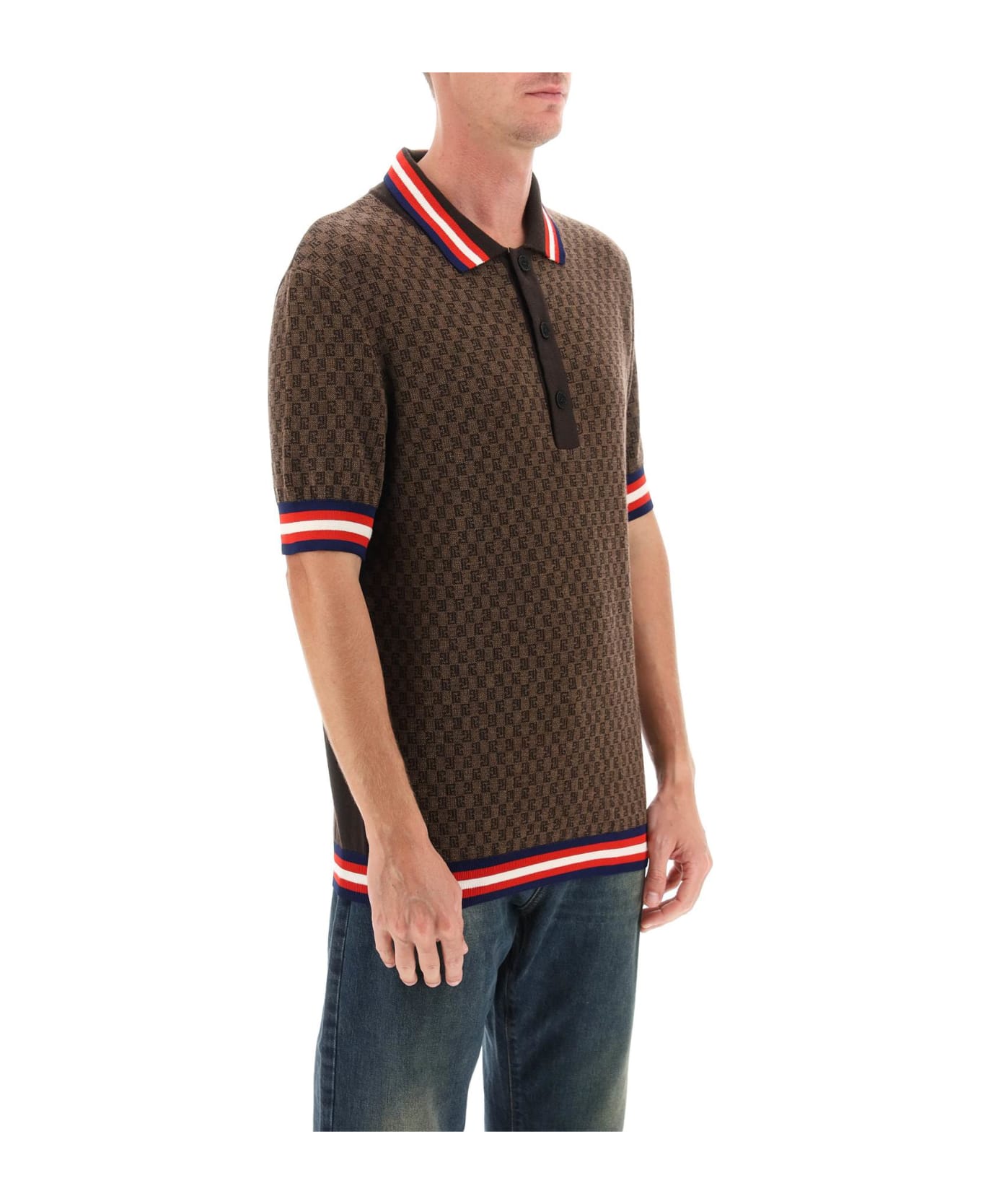 Balmain Mini Monogram Jacquard Polo Shirt - Brown