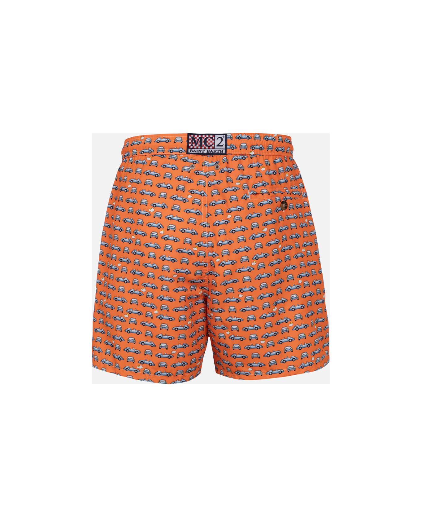 MC2 Saint Barth Man Lightweight Fabric Swim-shorts Lighting Micro Fantasy With Cars Print - FLUO