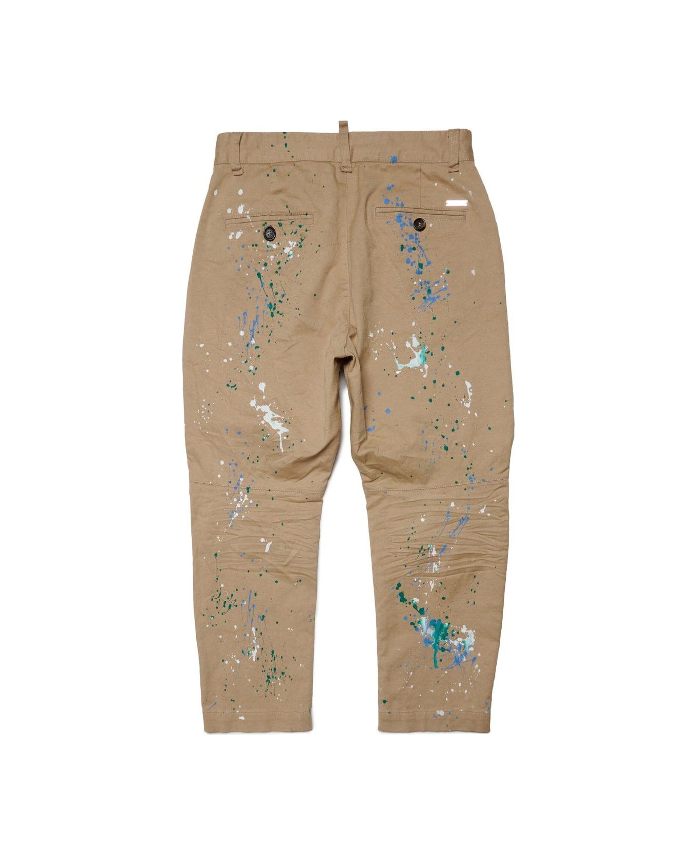 Dsquared2 Paint-splatter Mid-rise Crinkled Chinos - Cream Beige ボトムス