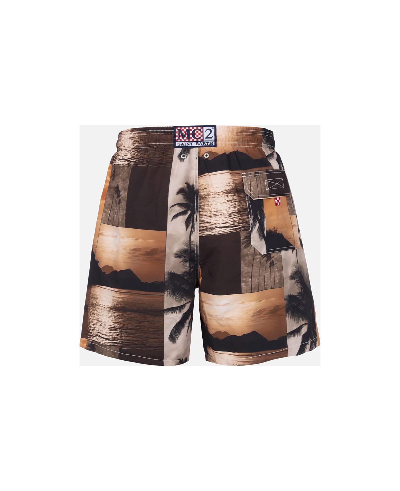 MC2 Saint Barth Man Mid-length Gustavia Swim-shorts With Photo Sunset Print | Ai Co-created Design By Rickdick - Powered By Red-eye - BROWN