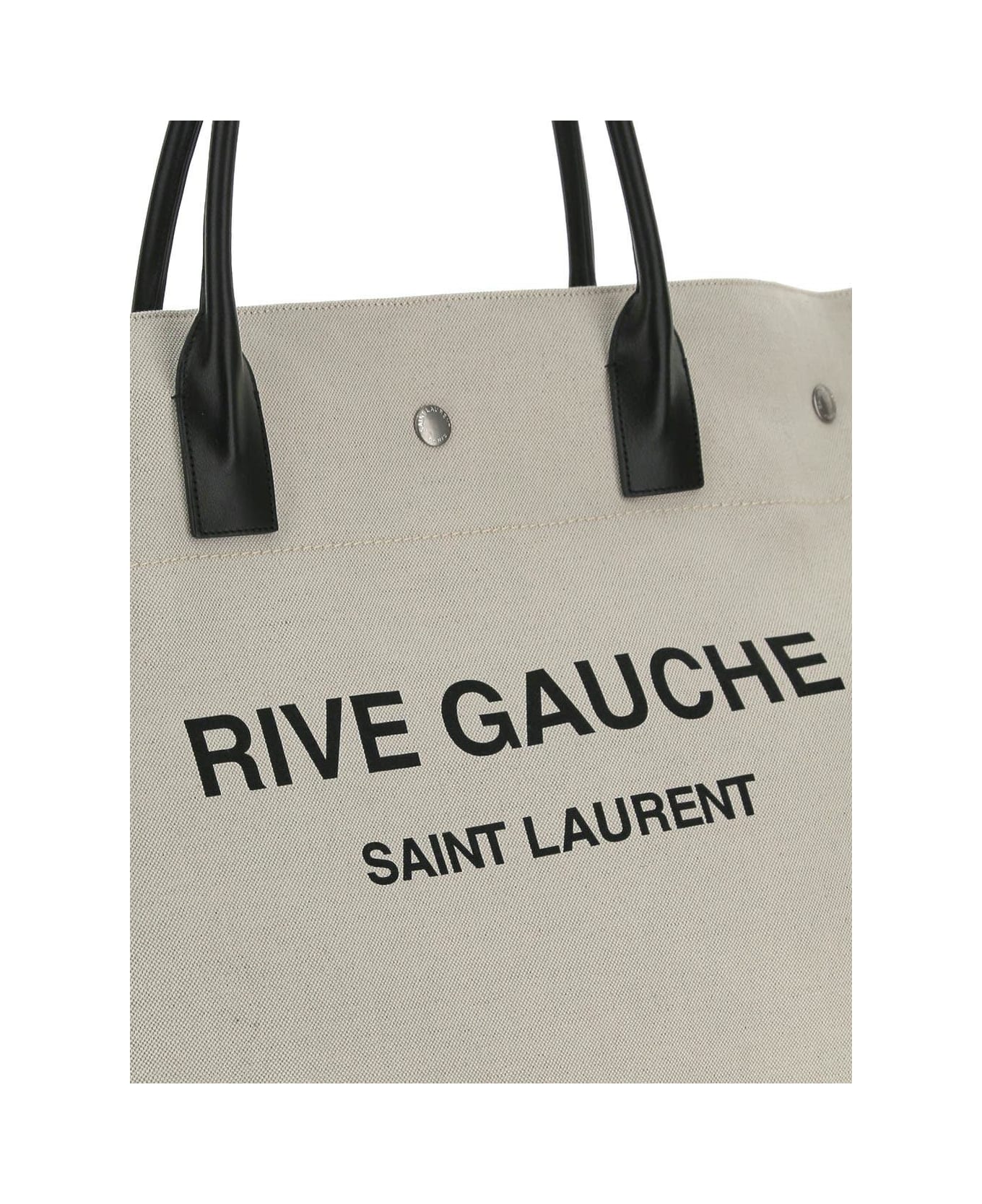 Shop Saint Laurent 2023 SS RIVE GAUCHE TOTE BAG IN CANVAS AND VINTAGE  LEATHER (735728FABJN9087) by beaute_mochi