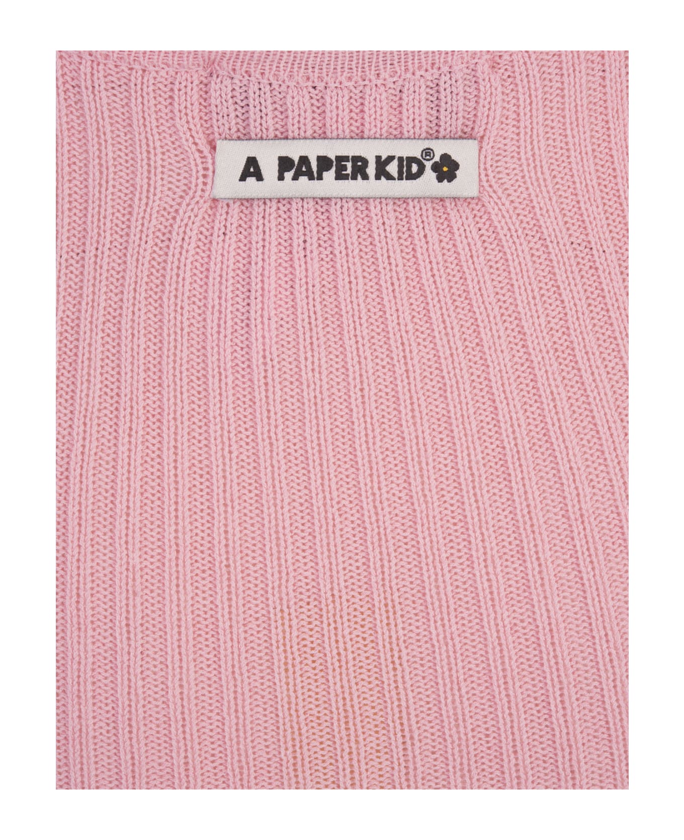 A Paper Kid Short Pink Ribbed Knitted Dress With Distressed Effect - Pink