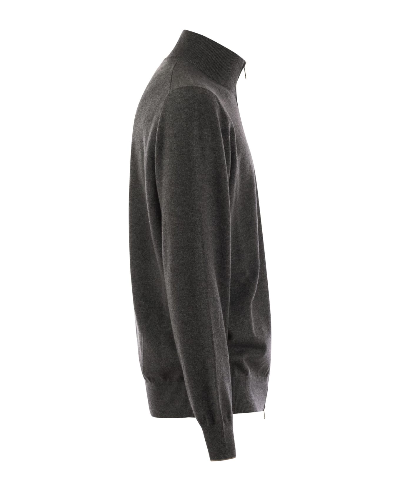 Brunello Cucinelli High-necked Cashmere Cardigan With Zip - Grey