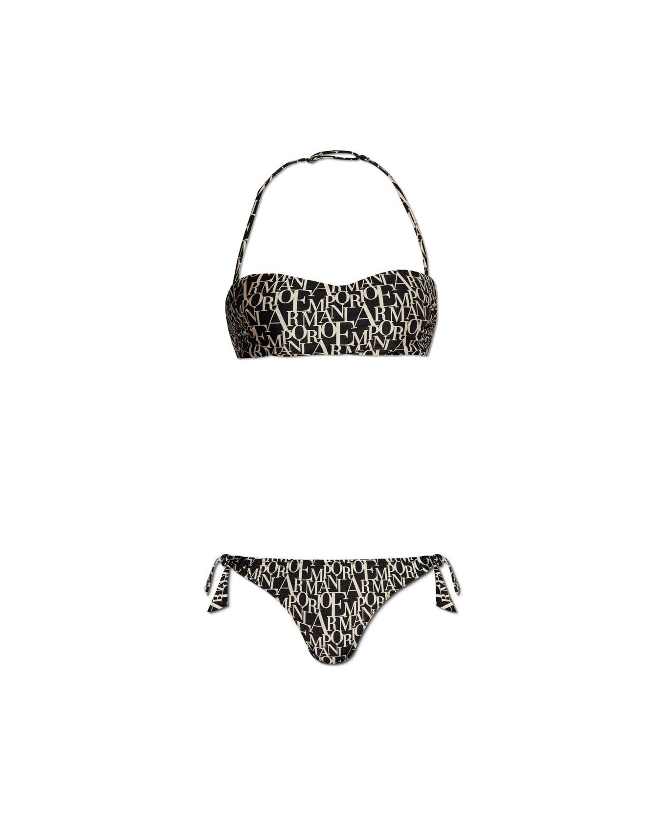 Emporio Armani Logo Print Bikini Set - Black