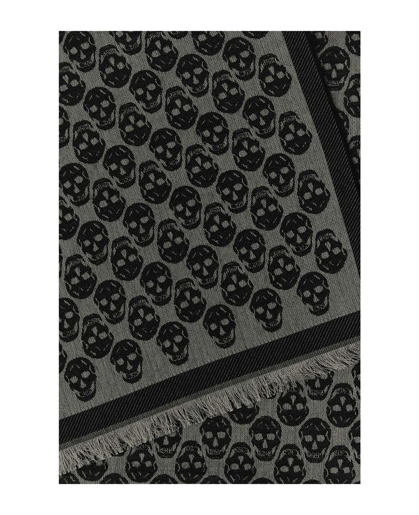 Alexander McQueen Embroidered Wool Blend Foulard - GREYBLK