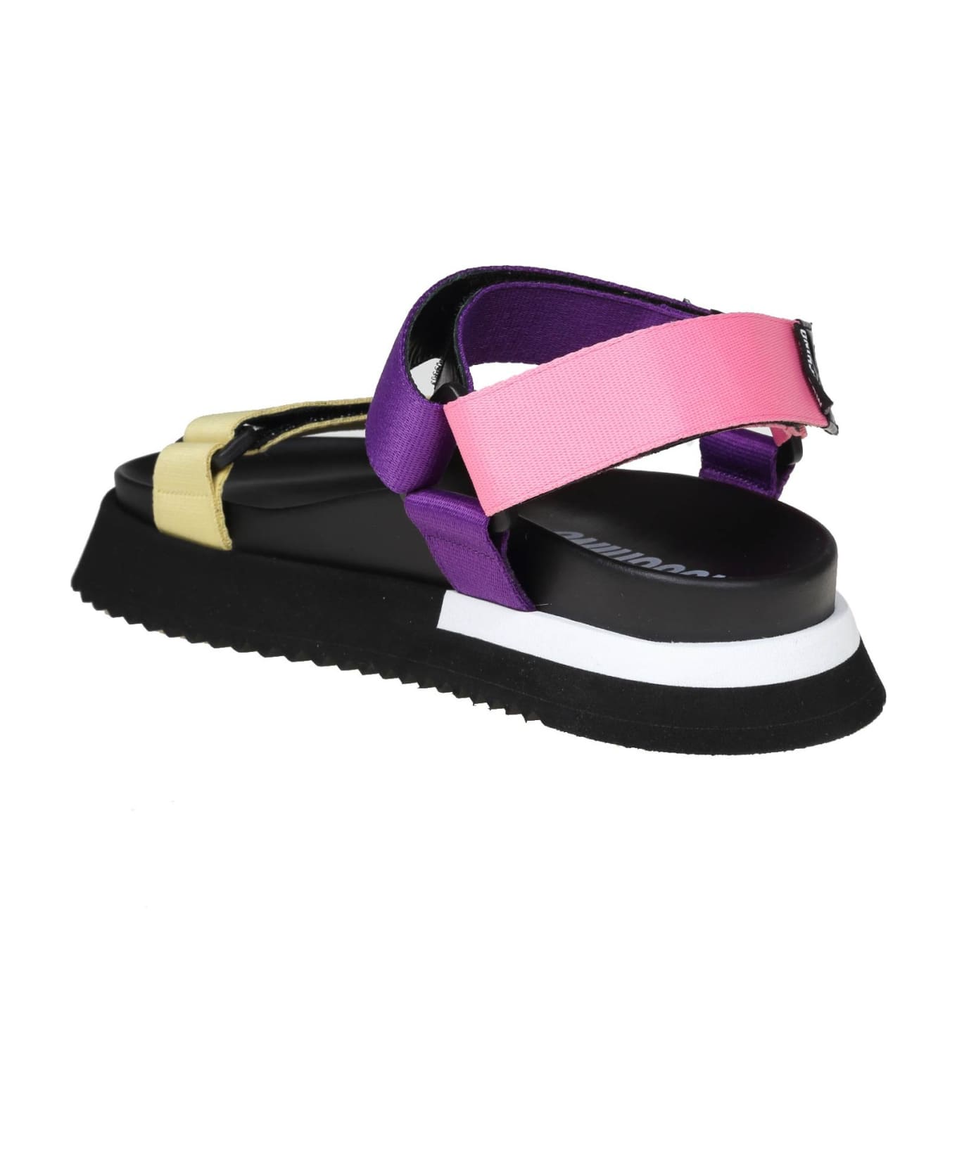 Moschino Platform Sandal In Fabric And Leather With Logo - Multicolor