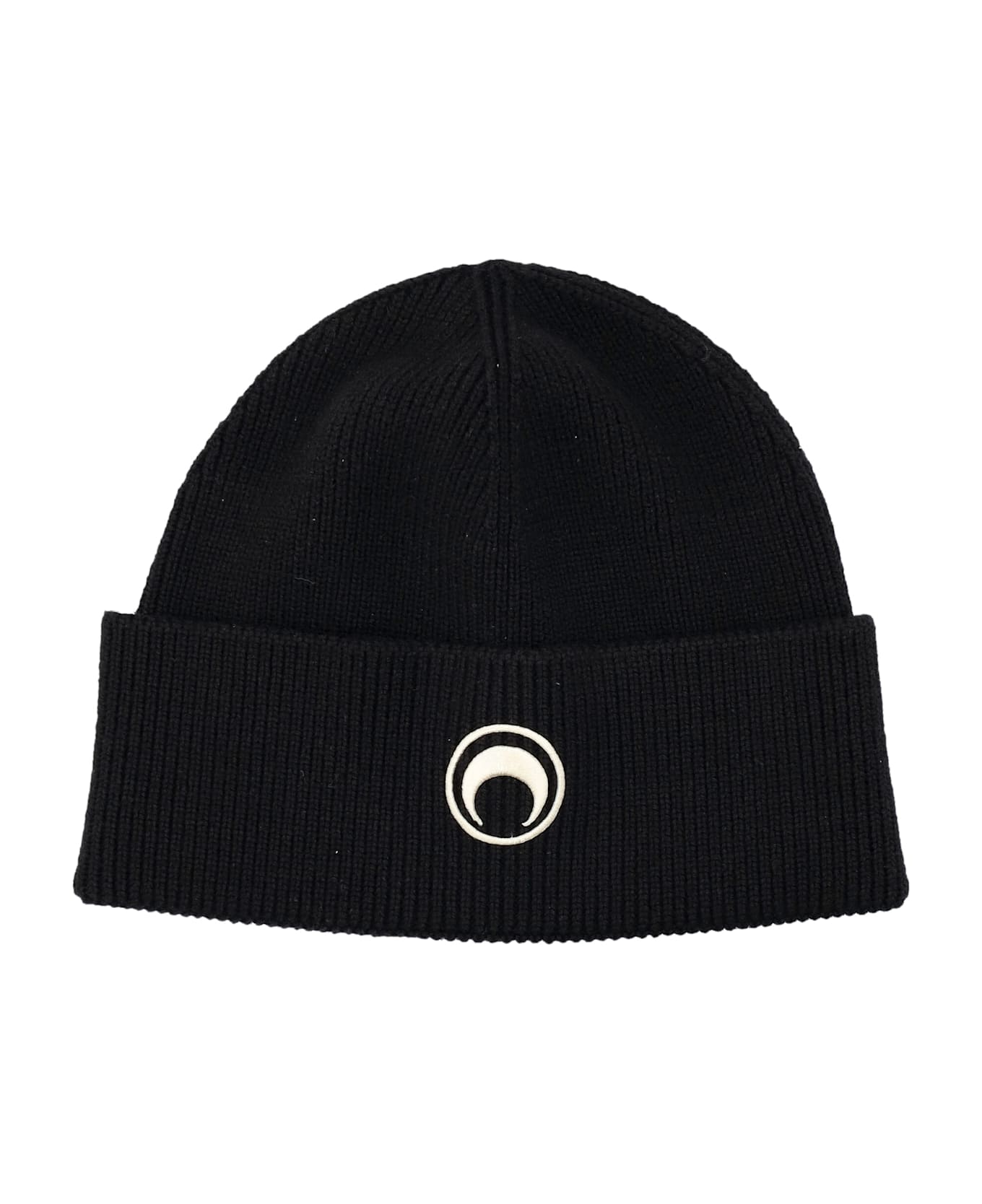 Marine Serre Merino Wool Ribbed Beanie - BLACK