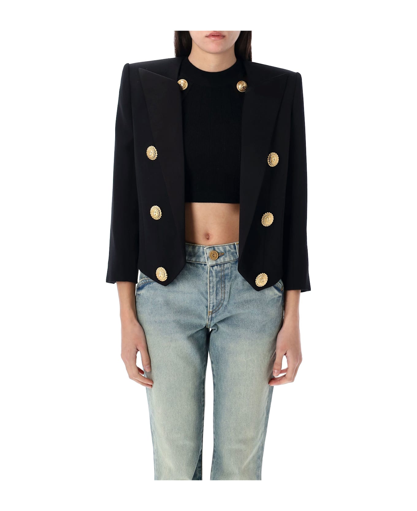 Balmain 6 Buttons Cropped Jacket - BLACK