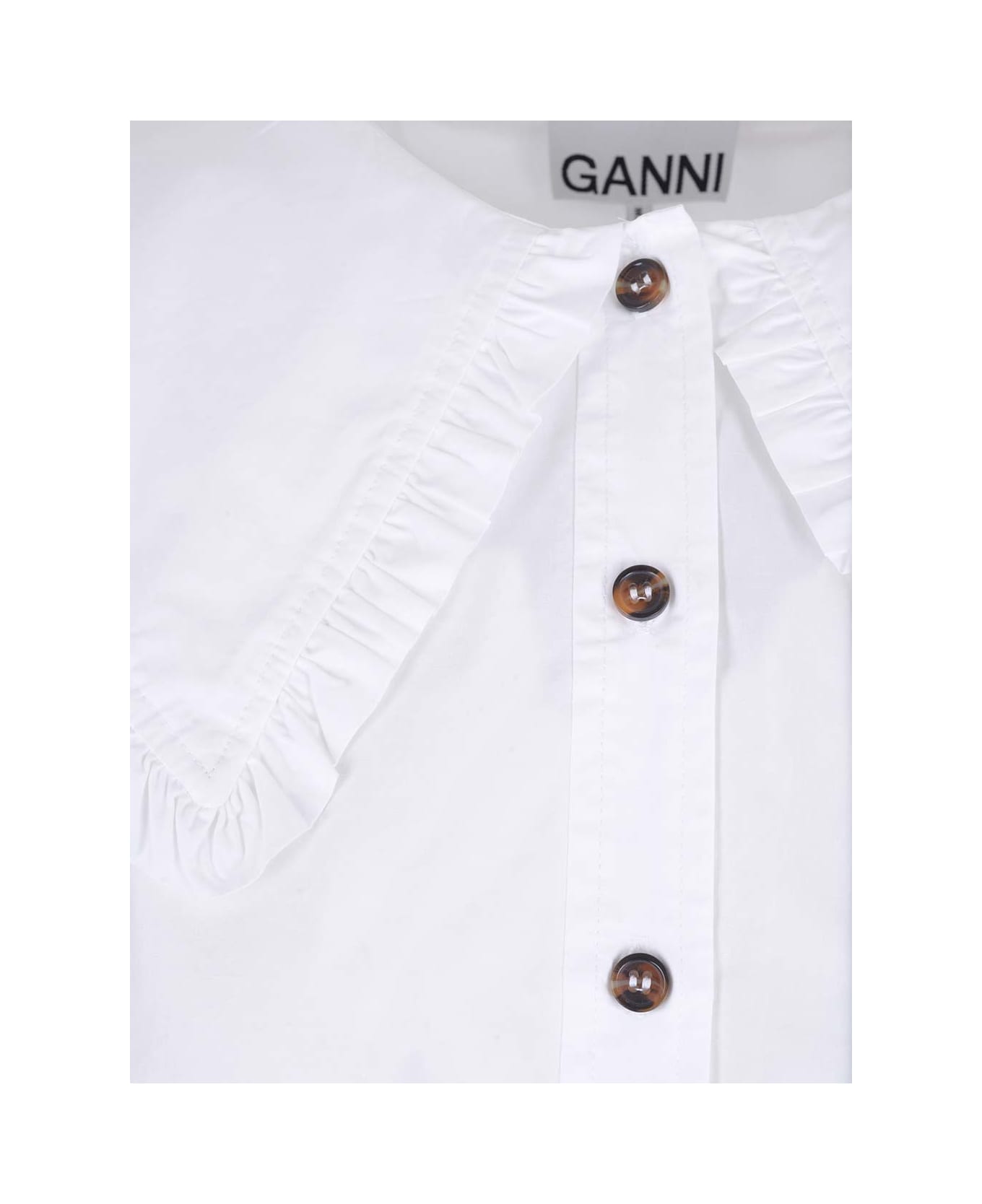 Ganni Maxi Collar Shirt - White ブラウス