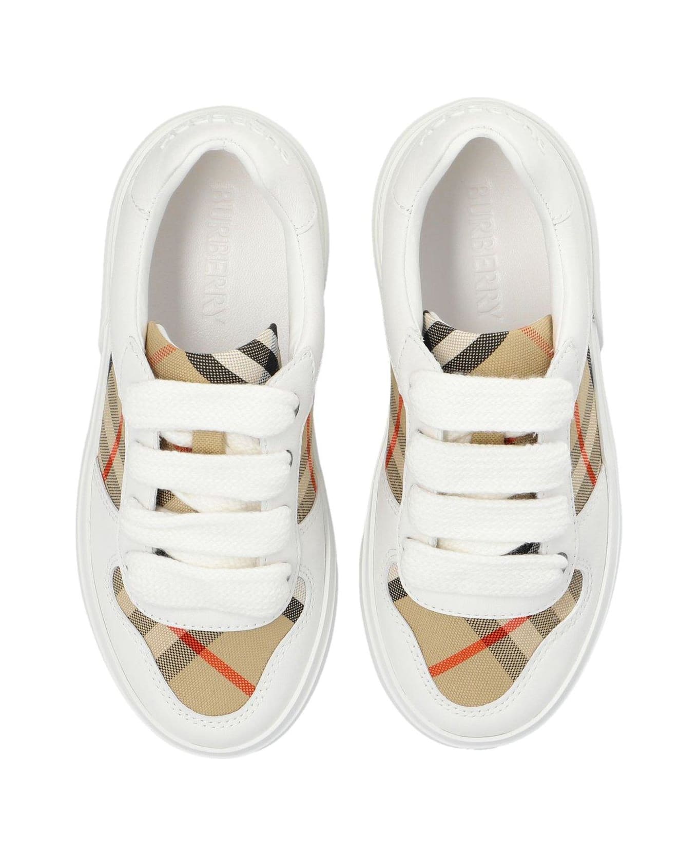 Burberry Checked Lace-up Sneakers - WHITE