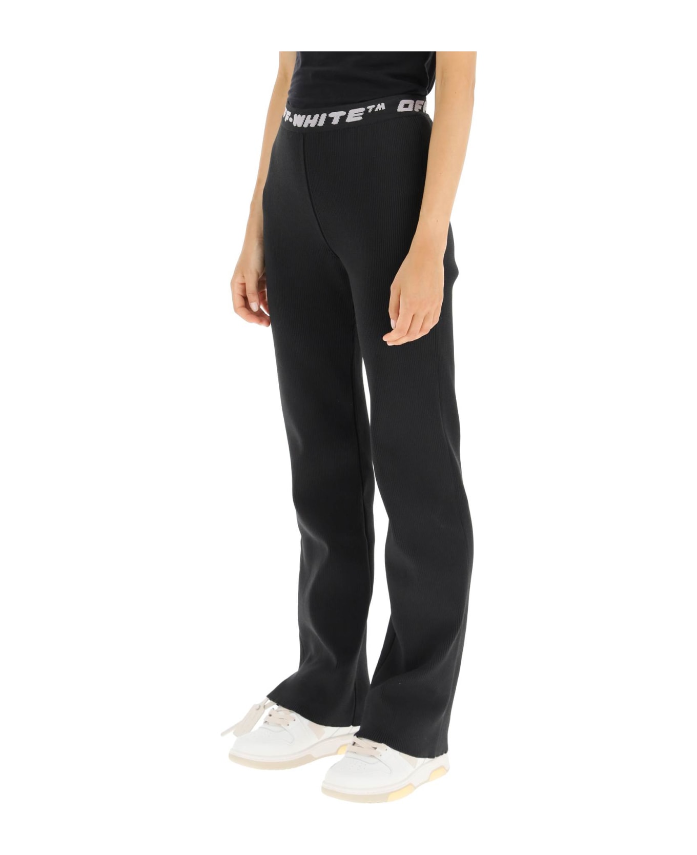 Off-White Knit Pants With Logo Band - Nero