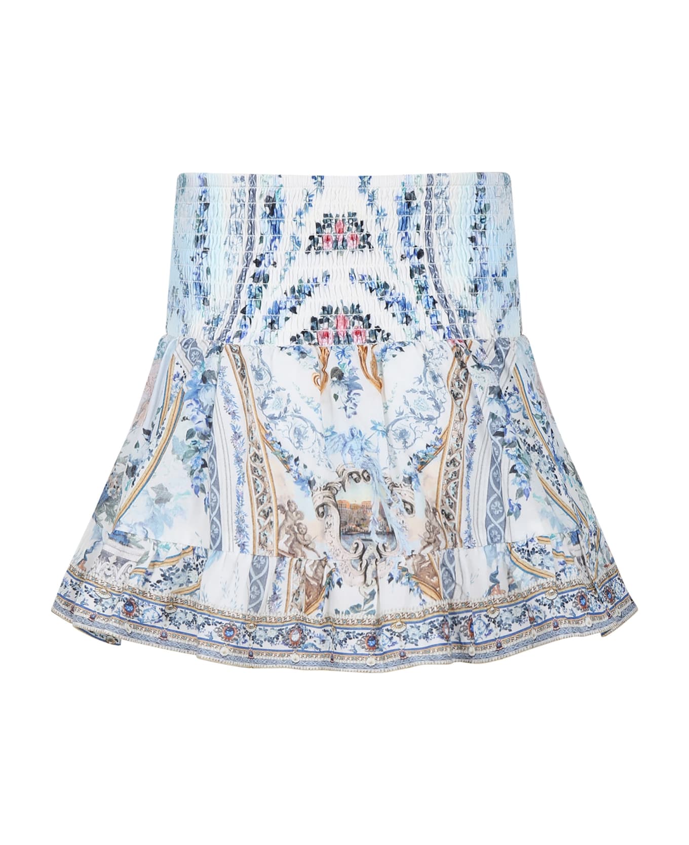 Camilla Light Blue Skirt For Girl With Floral Print - Light Blue
