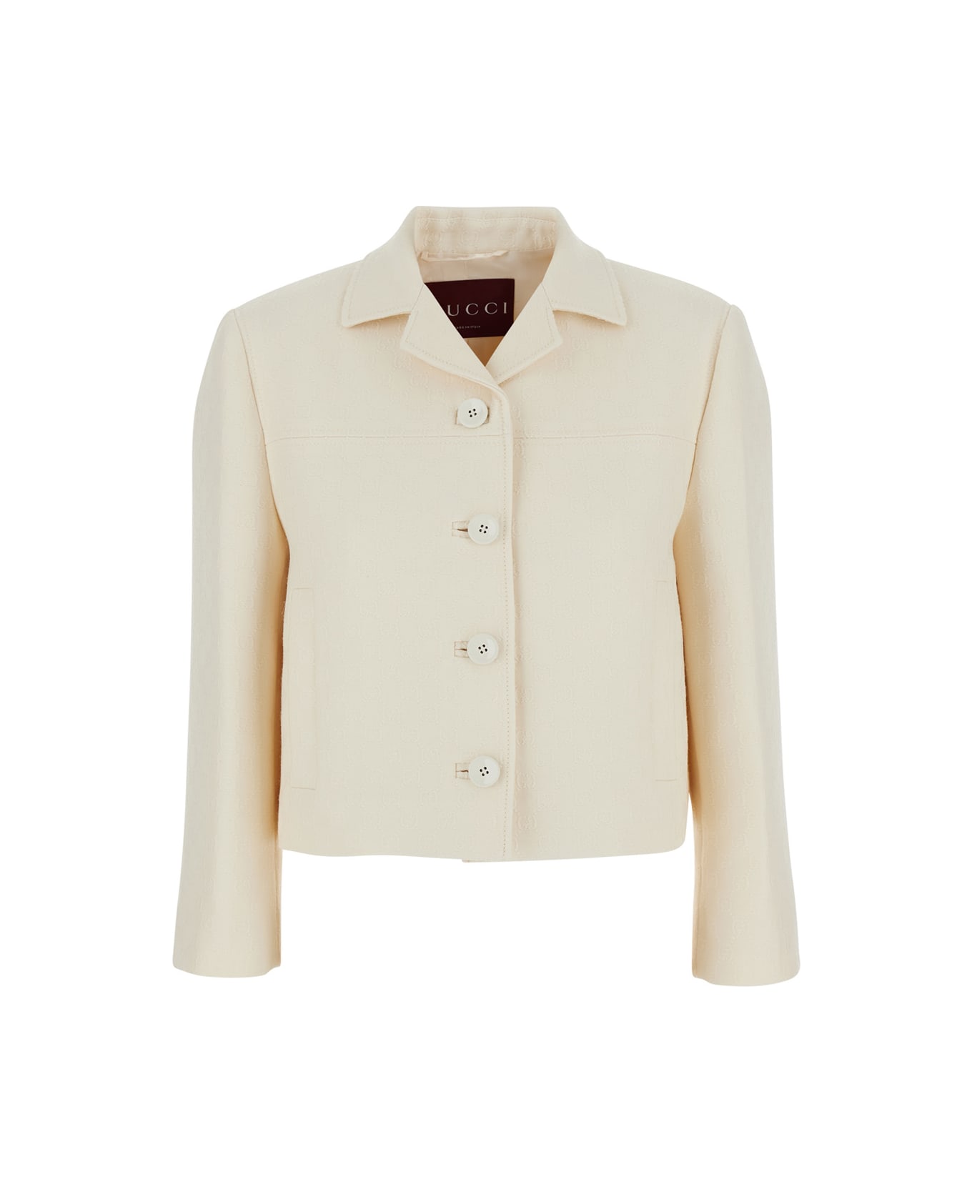 Gucci White Jacket With Notched Revers In Gg Canvas Woman - White