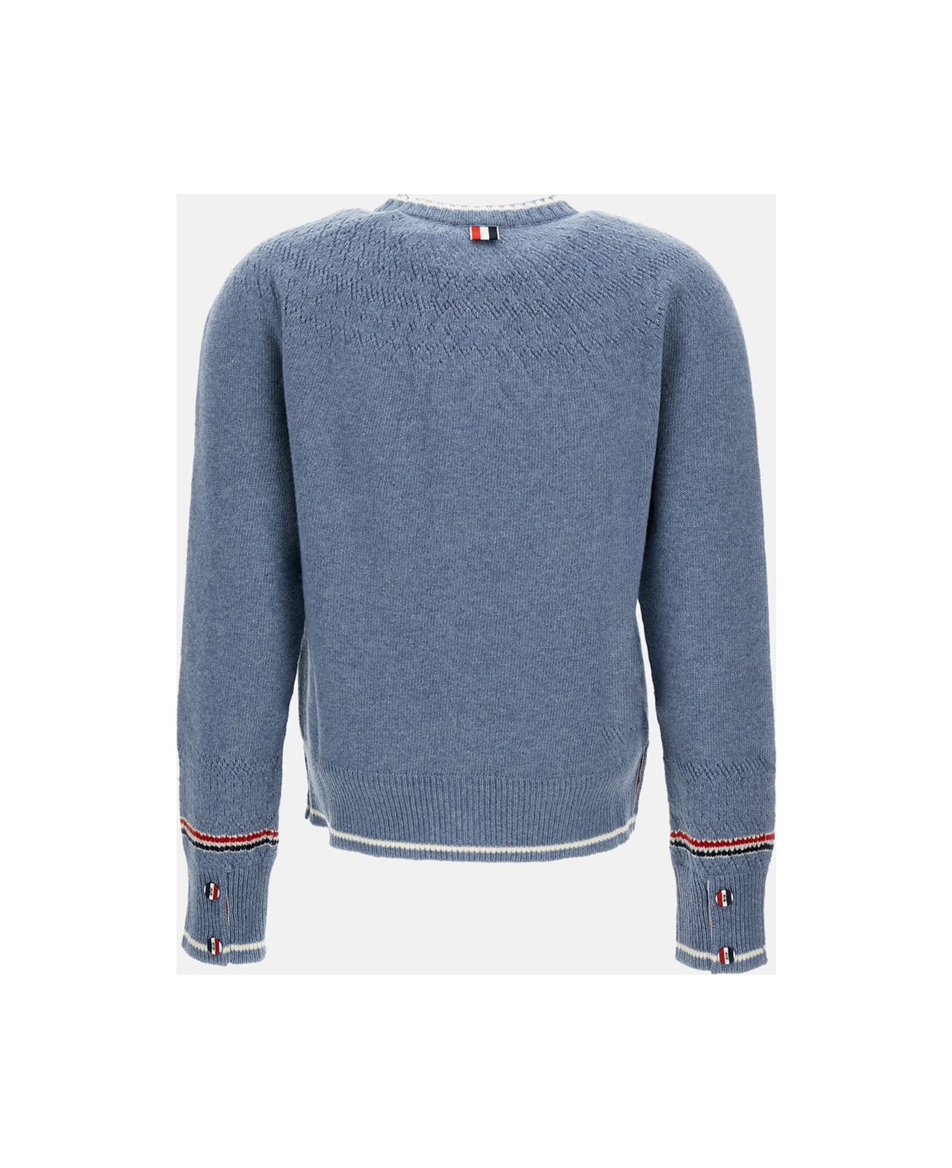 Thom Browne Crew Neck Cardigan In Wool - Clear Blue