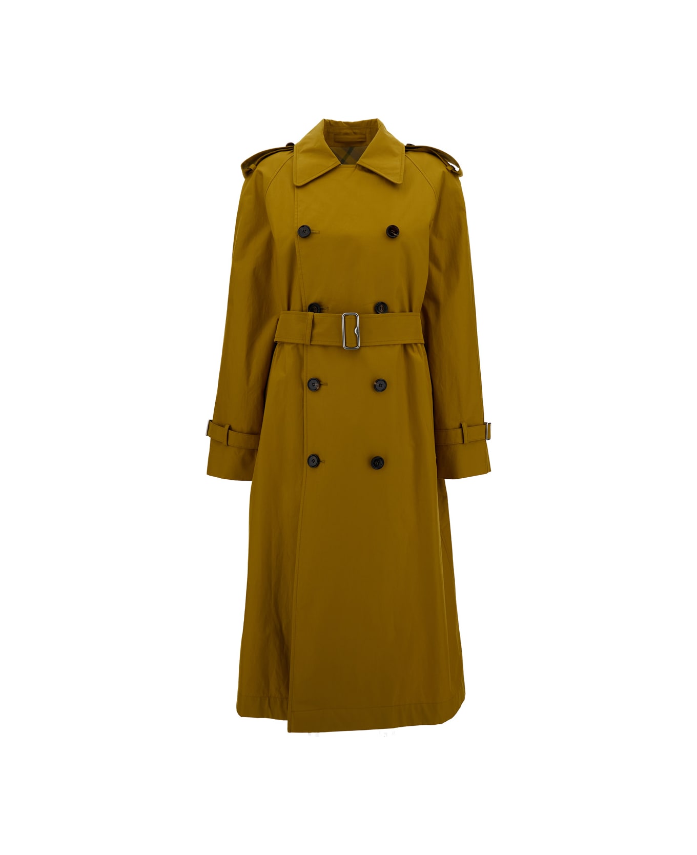 Burberry Long Double-breasted Trench Coat With Waist Belt In Cotton Woman - Brown