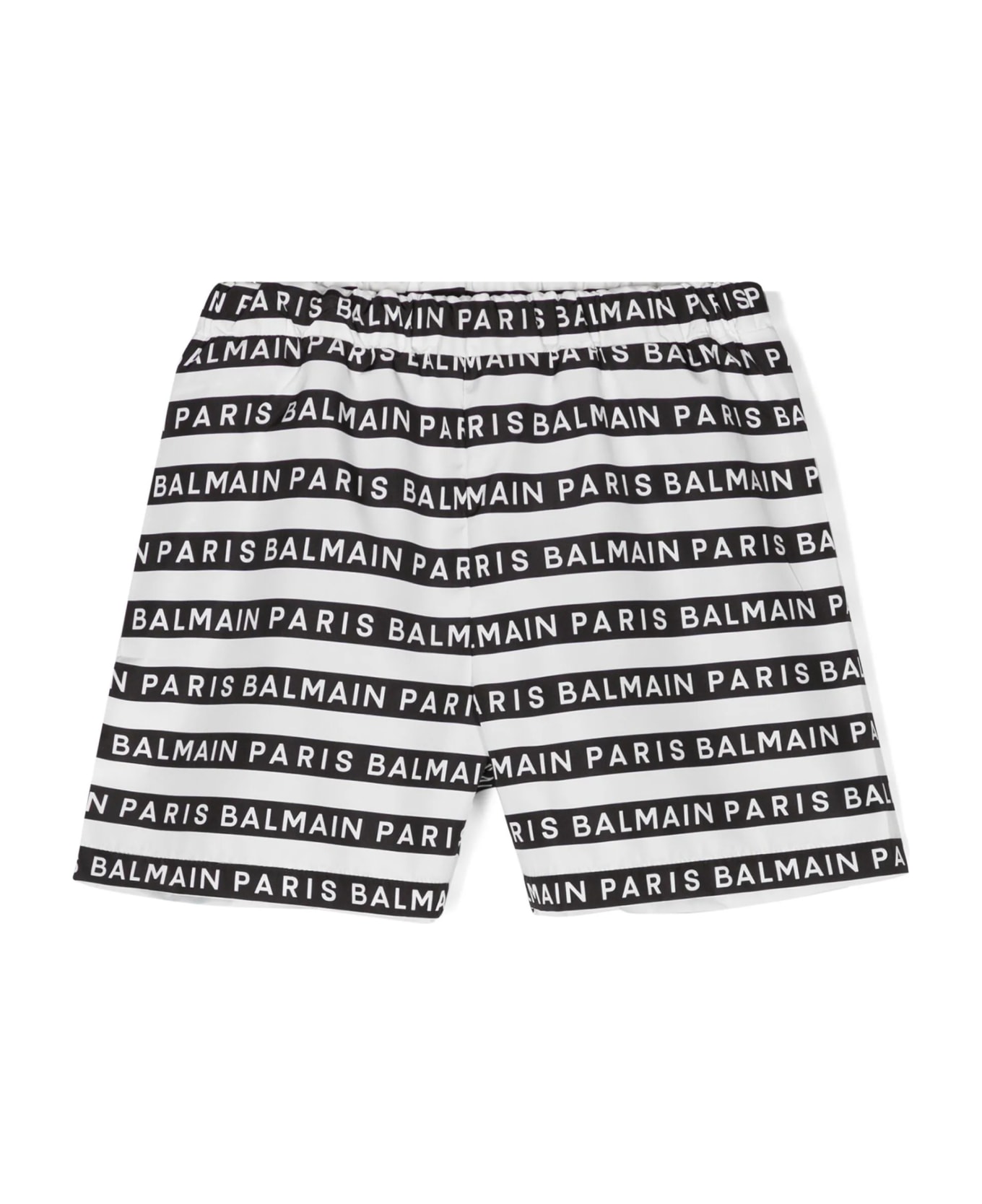 Balmain All-over Logo Striped Beach Boxer Shorts - Black 水着