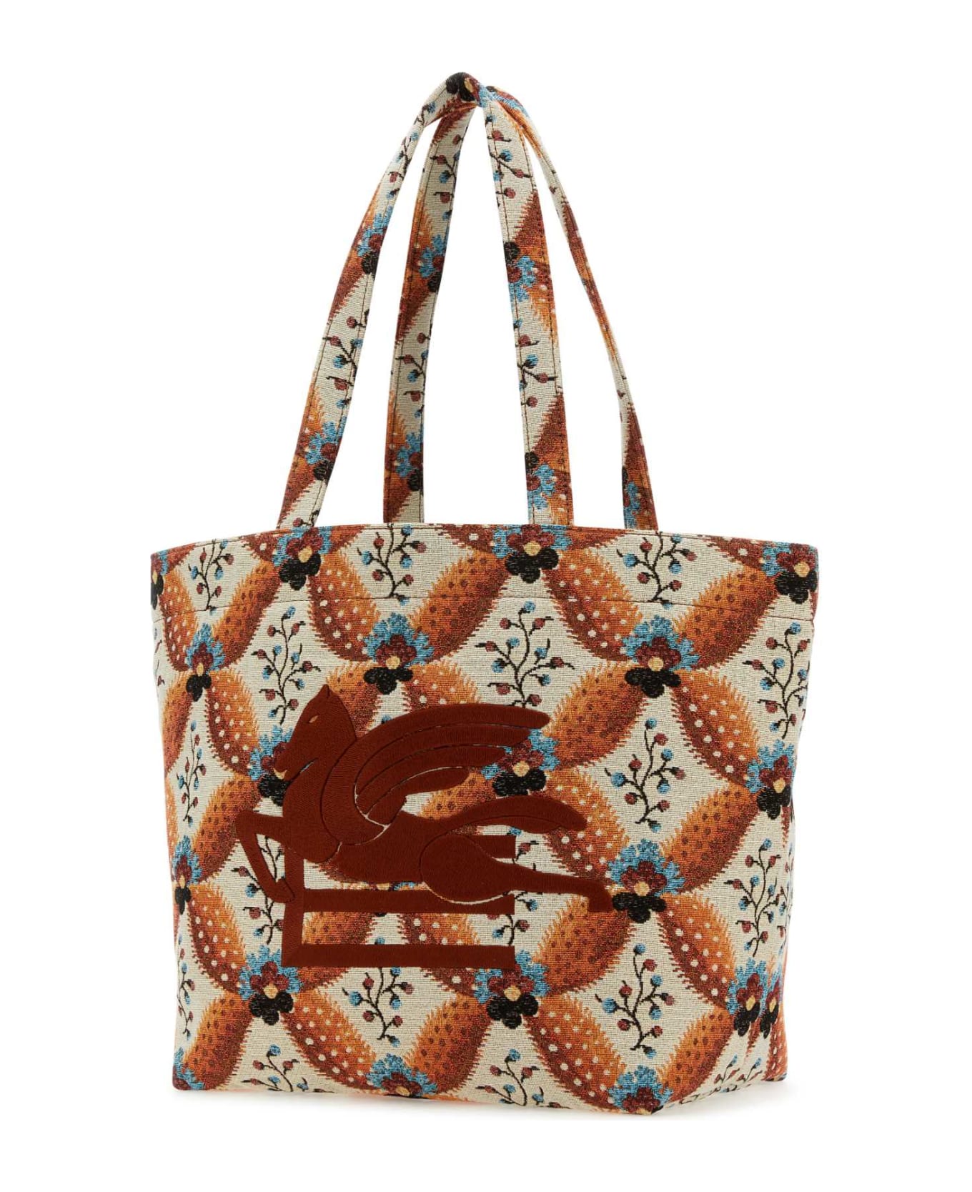 Etro Embroidered Canvas Medium Soft Trotter Shopping Bag - Orange トートバッグ