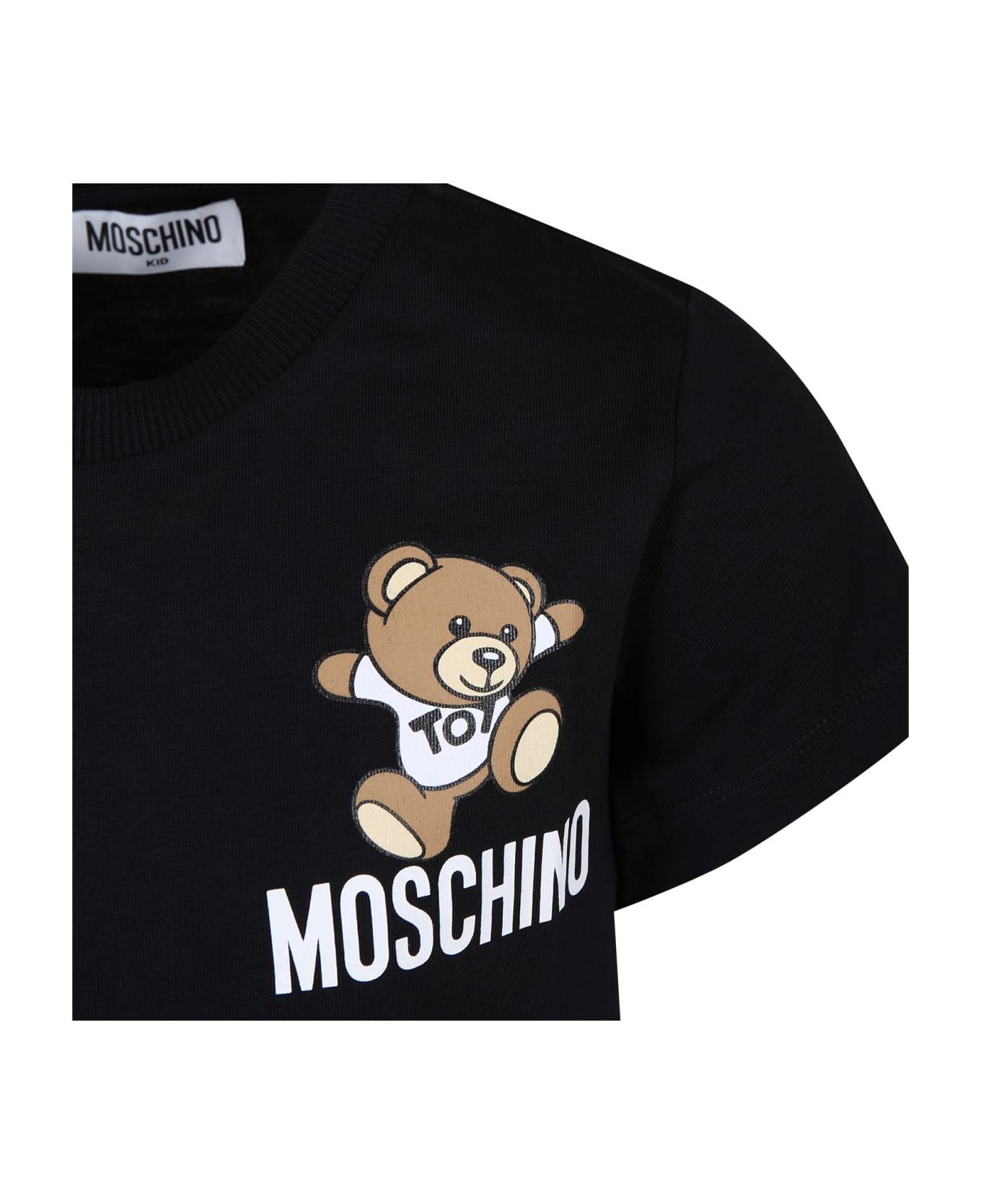 Moschino Black T-shirt For Kids With Teddy Bear And Logo - Nero