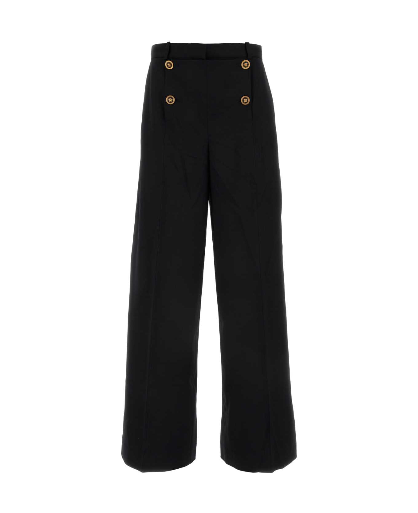 Versace Black Stretch Wool Wide-leg Pant - BLACK