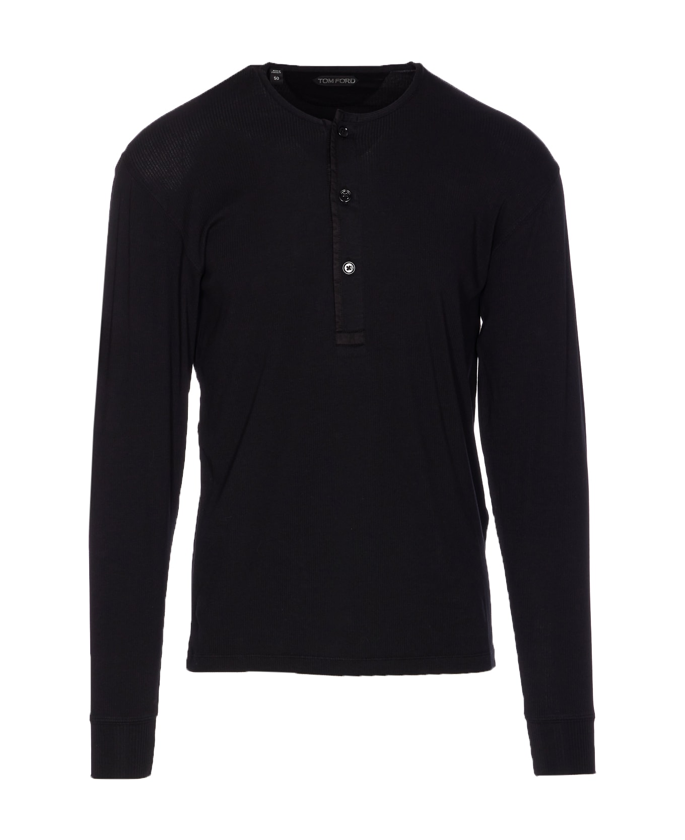 Tom Ford Ribbed Longsleeves Henley T-shirt - Black
