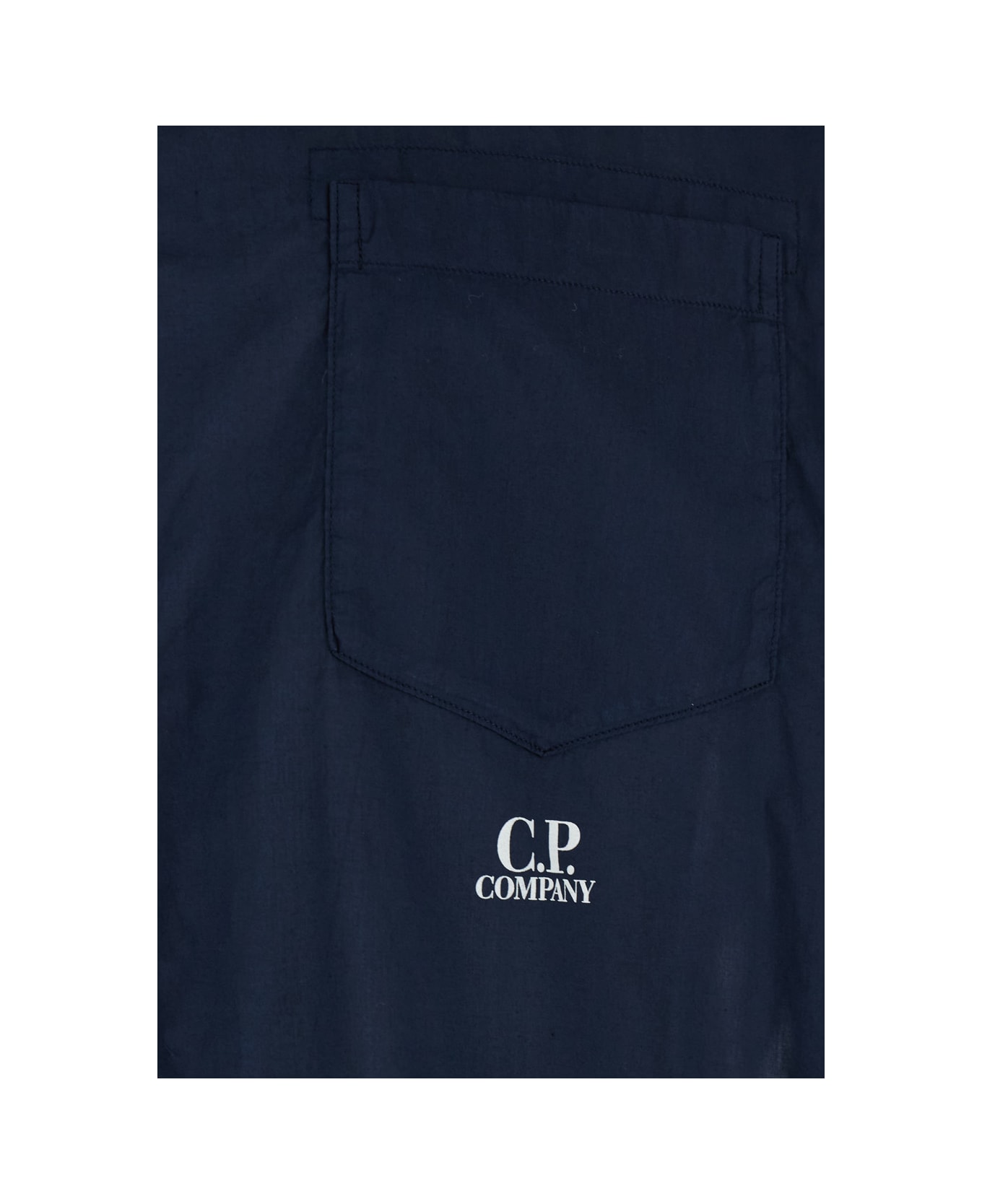 C.P. Company Blue Shirt With Classic Collar And Logo Lettering On The Front In Cotton Man - Blu