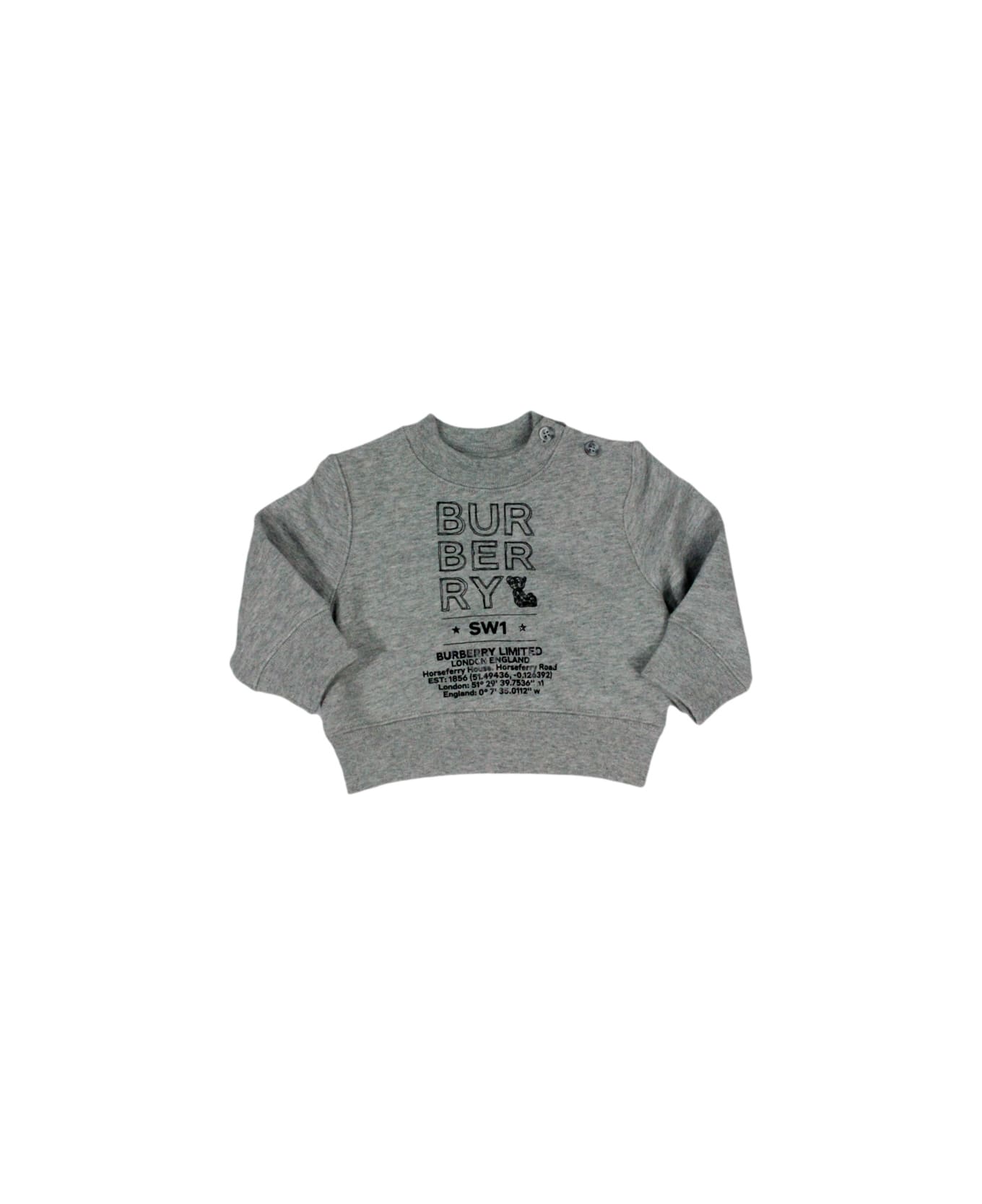 Burberry Sponge-effect Cotton Crewneck Sweatshirt With Drawn Logo - Grey