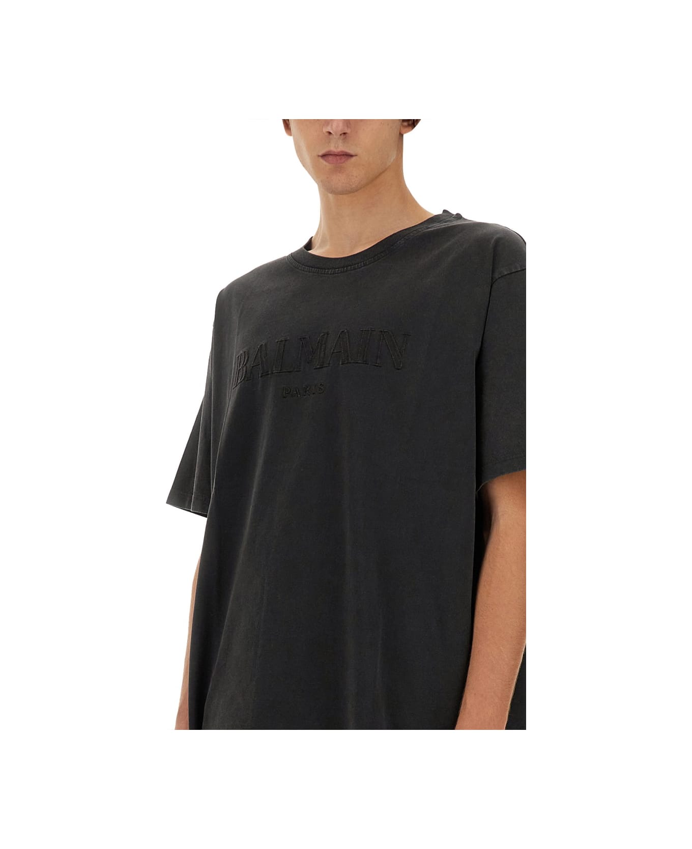 Balmain T-shirt With Logo - Ygd Gris/gris