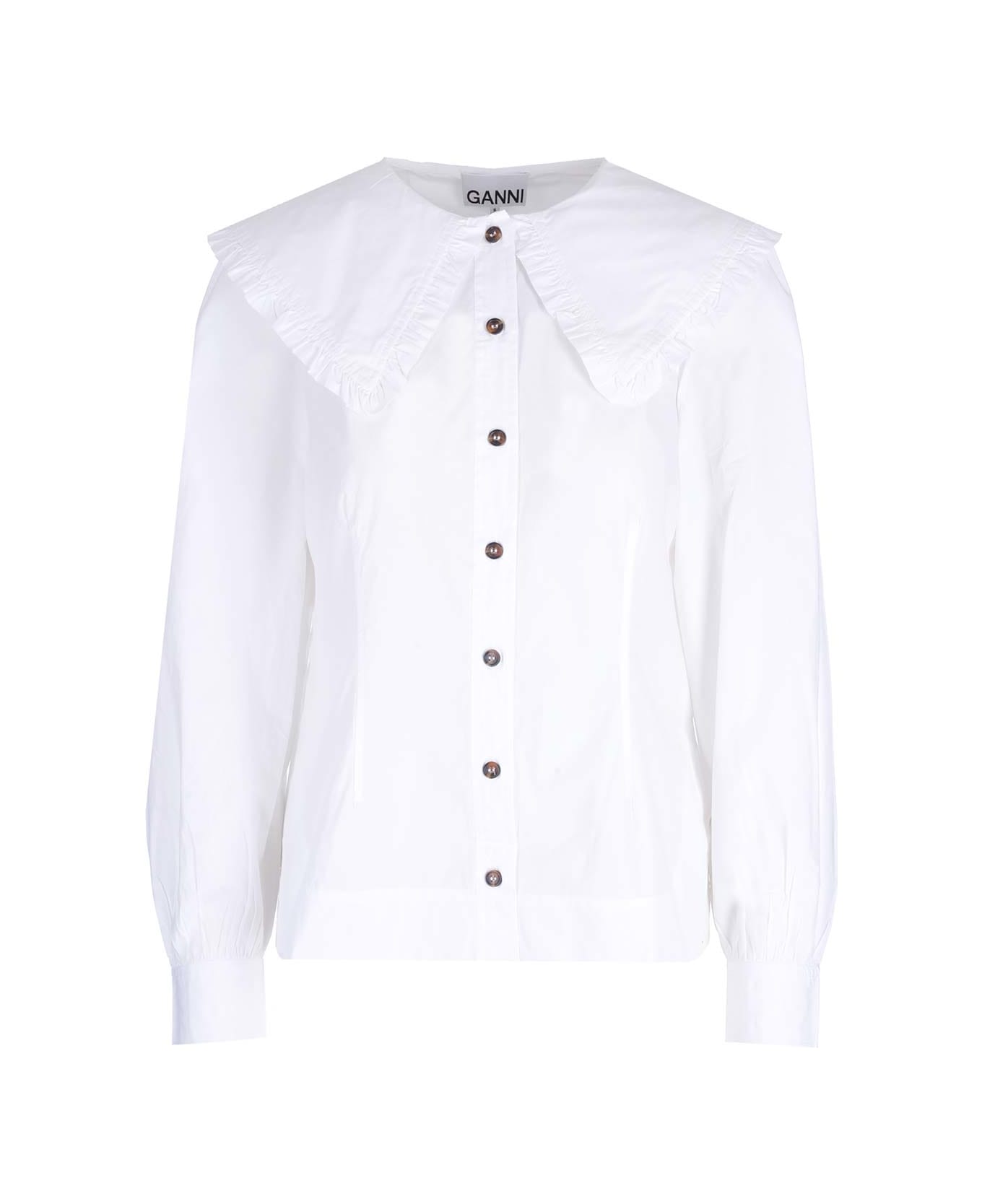 Ganni Maxi Collar Shirt - White ブラウス