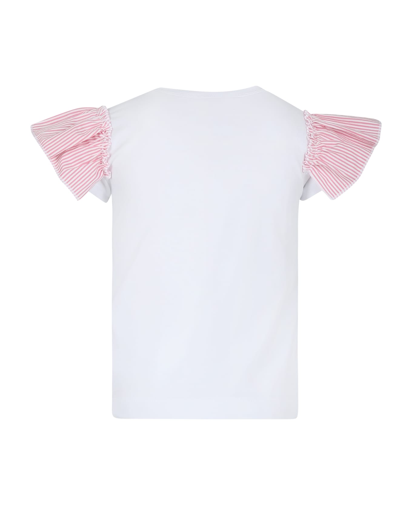 Monnalisa White T-shirt For Girl With Pink Heart - White