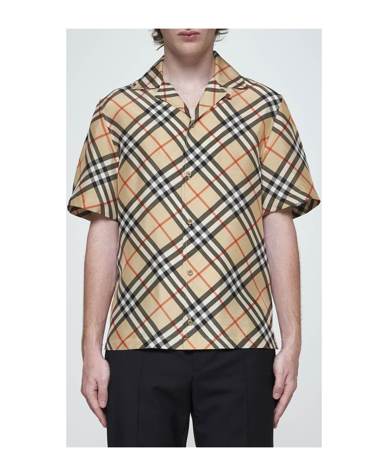 Burberry Check Silk Shirt - NEUTRALS