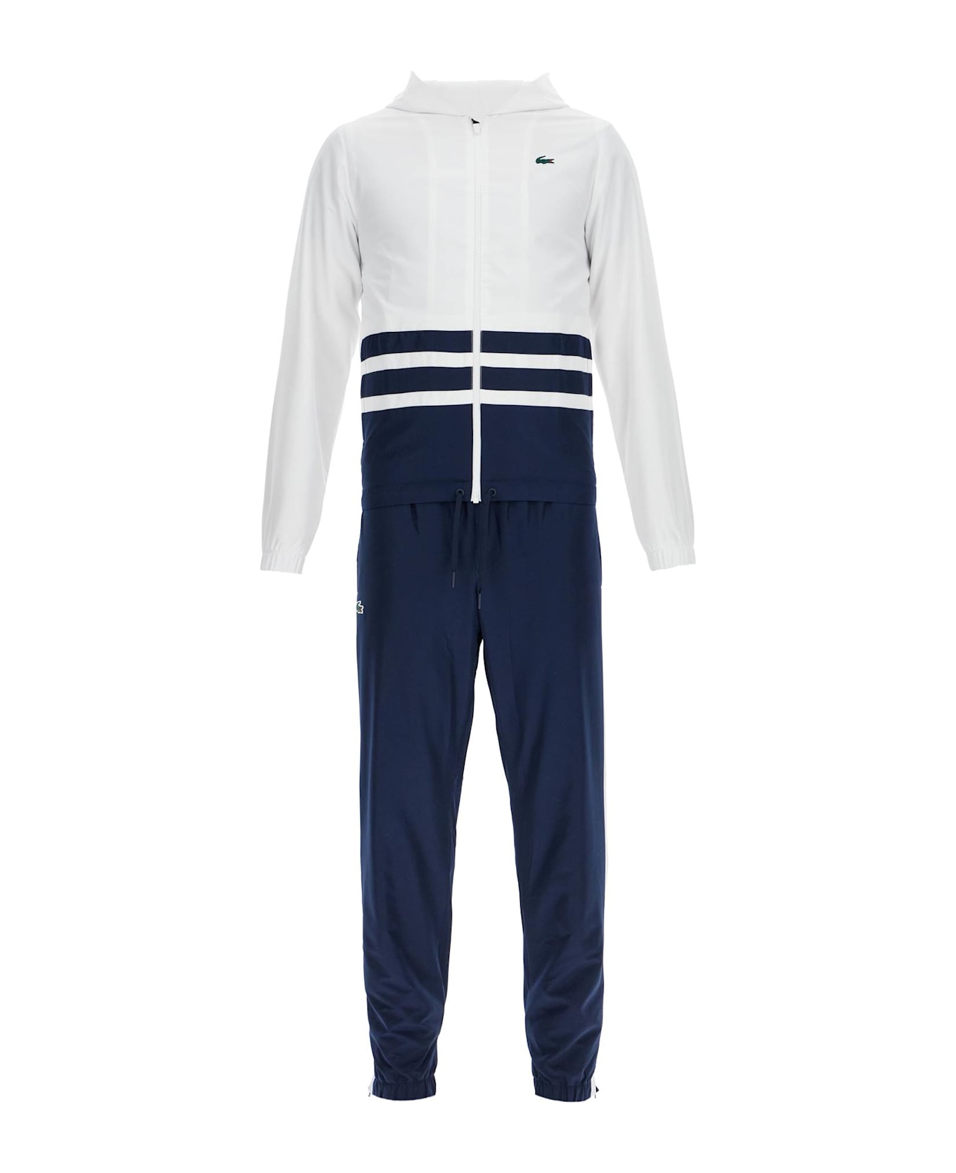 Lacoste Hooded Sports Tracksuit - WHITE NAVY BLUE WHITE (Blue)