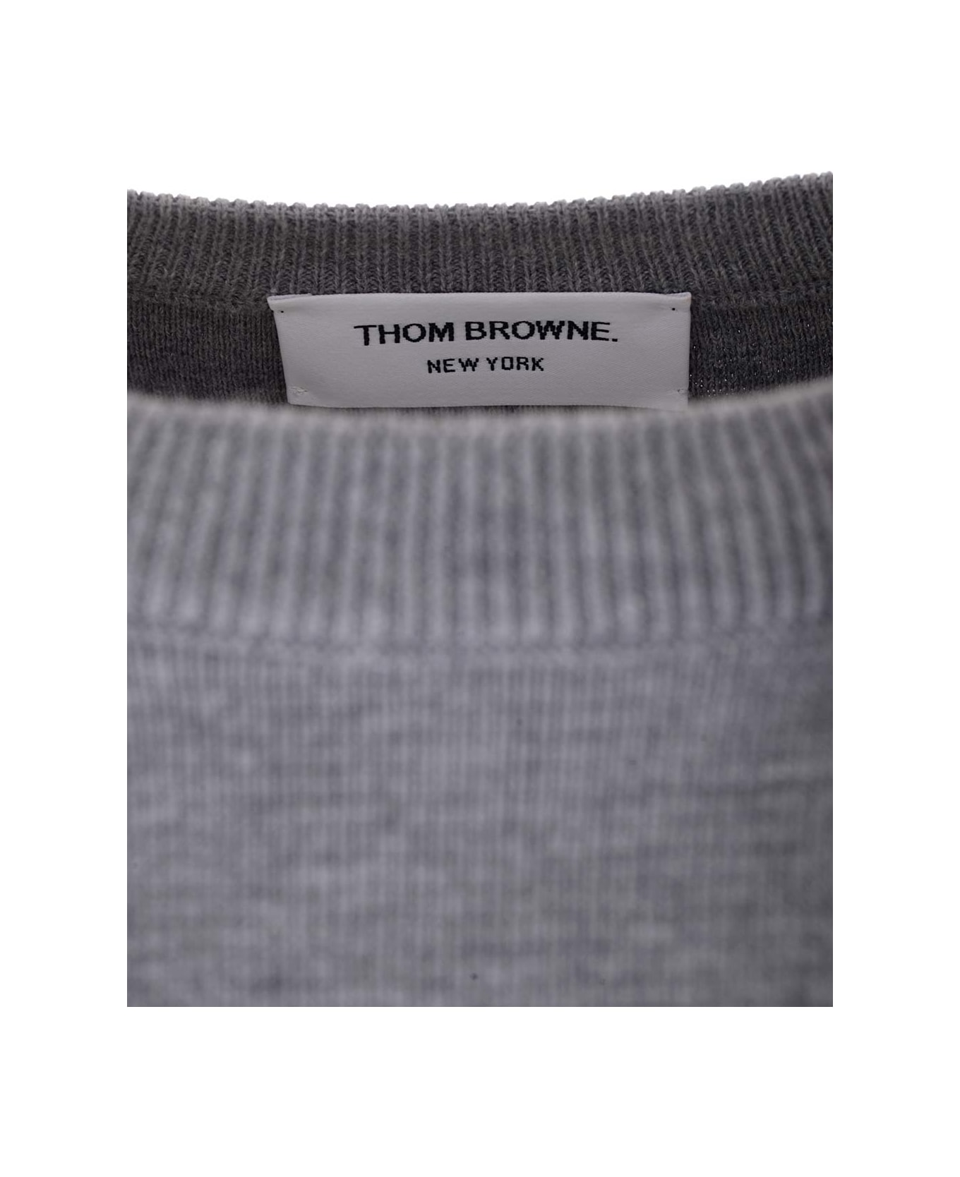 Thom Browne Gray Crewneck Pullover With Stripes - Light grey ニットウェア