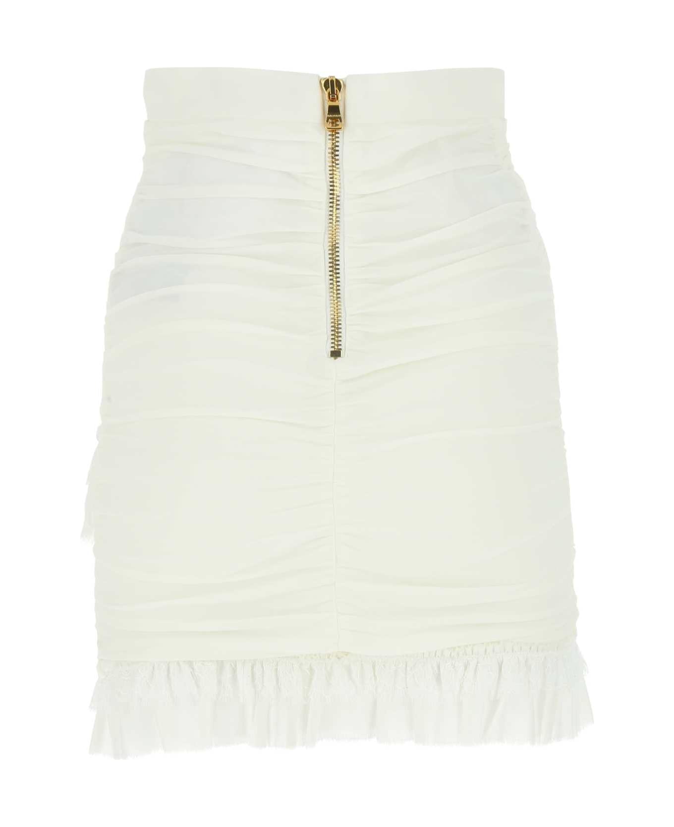 Balmain White Crepe Mini Skirt - 0KA