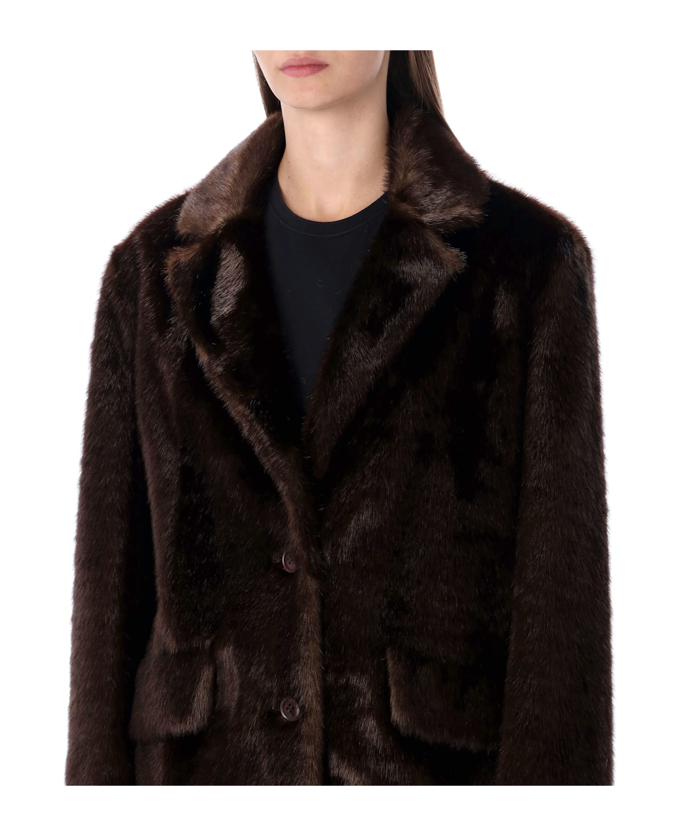 STAND STUDIO Evyn Faux Fur Jacket - BROWN