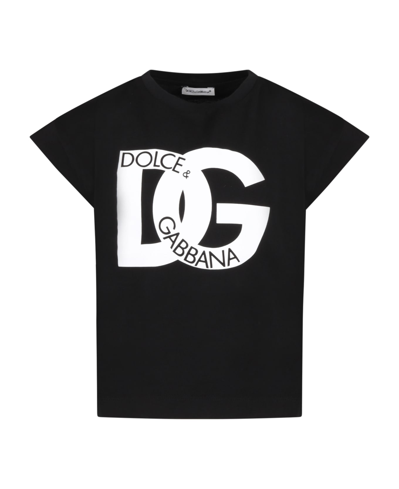 Dolce & Gabbana Black T-shirt For Girl With White Logo - Black