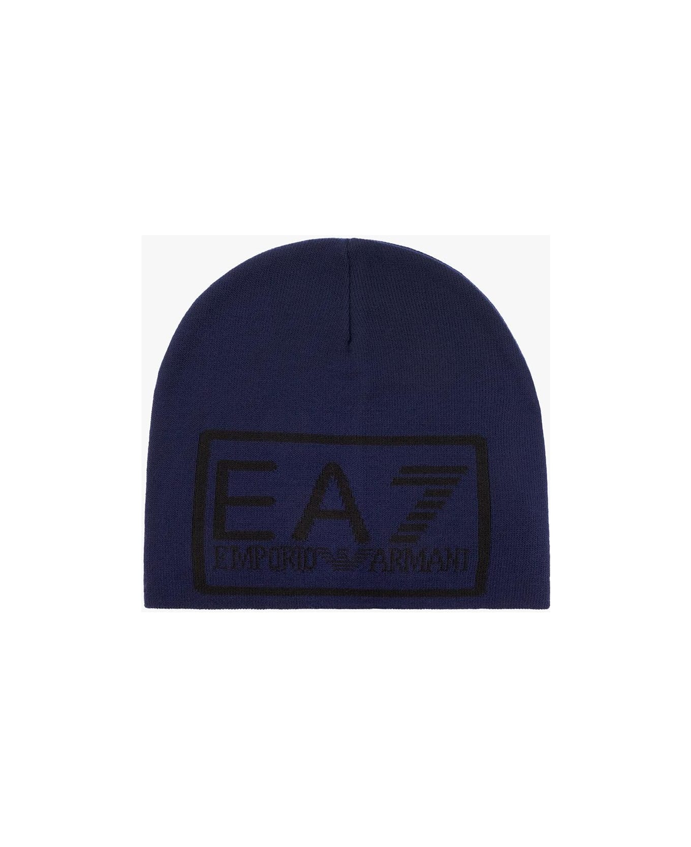 EA7 Beanie With Logo - Blu