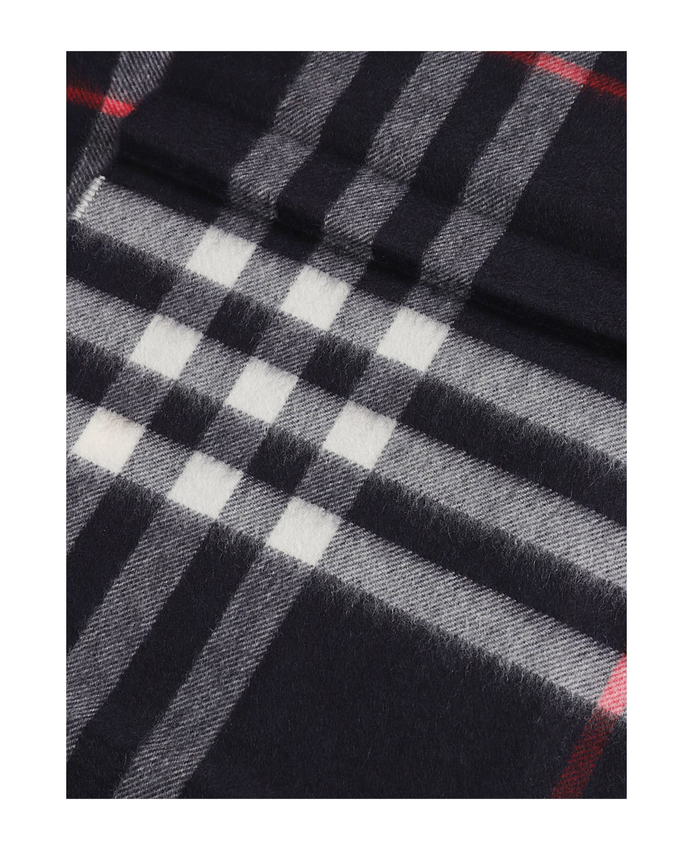 Burberry Check Fringed Scarf - Navy