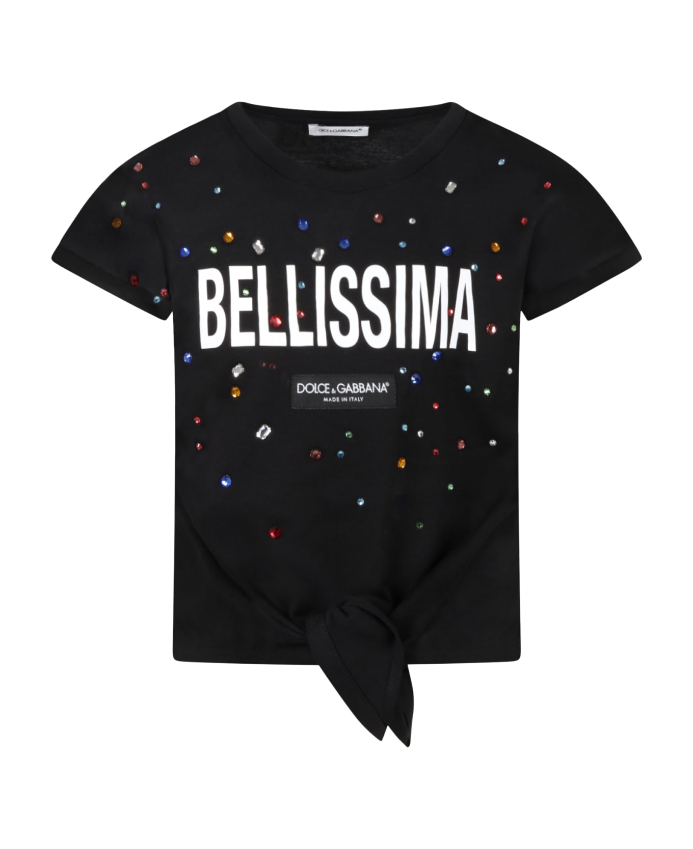 Dolce & Gabbana Black T-shirt For Girl With Rhinestones - Black