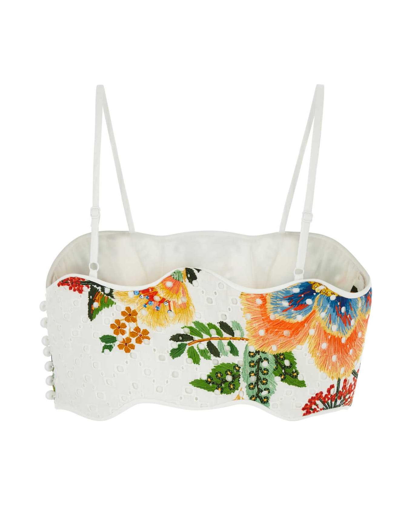 Farm Rio White Cotton Delicate Garden Crop-top - DELICATEGARDENWHITE