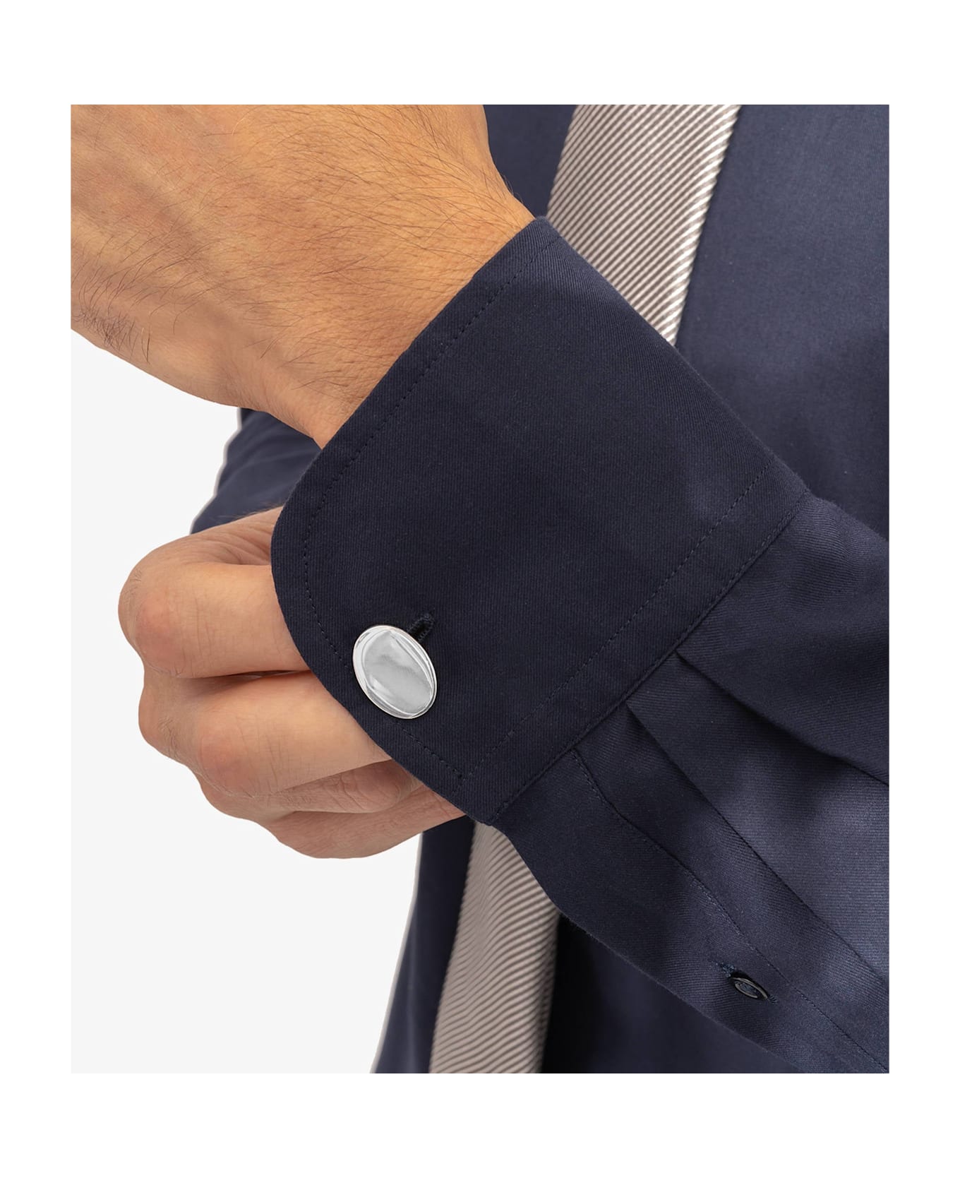 Larusmiani Oval Plain Cufflinks With Engraved Symbols Cufflinks - Silver