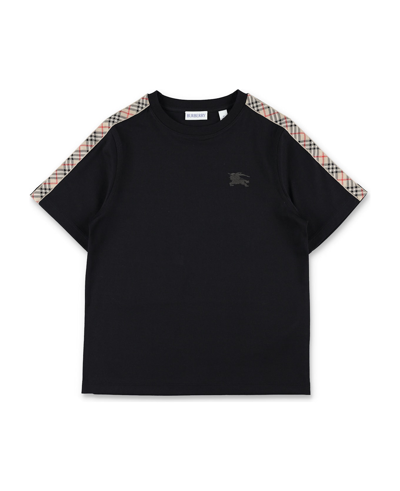 Burberry Kid - Burberry Cotton T-shirt With Check Trim - BLACK